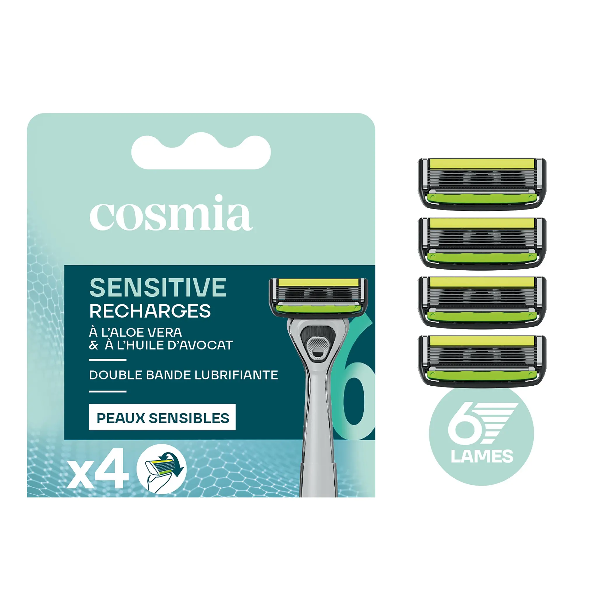 COSMIA Sensitive recharges lames de rasoirs 6 lames bande lubrifiante