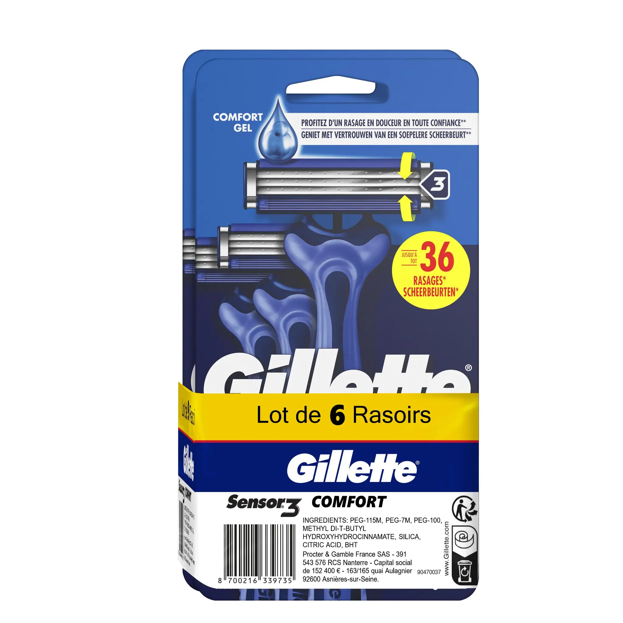 GILLETTE Sensor 3 rasoirs jetables comfort
