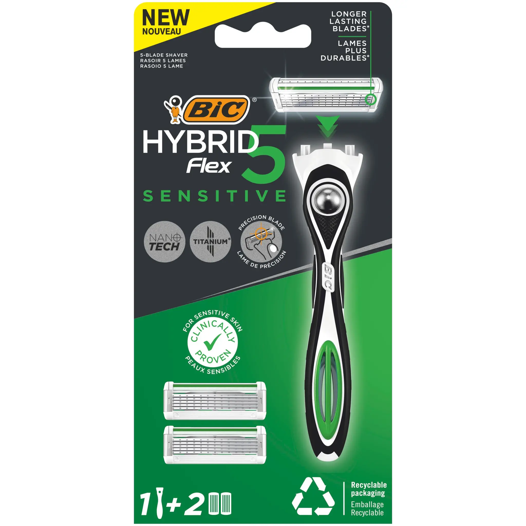 BIC Rasoir rechargeable hybrid 5 flex sensitive