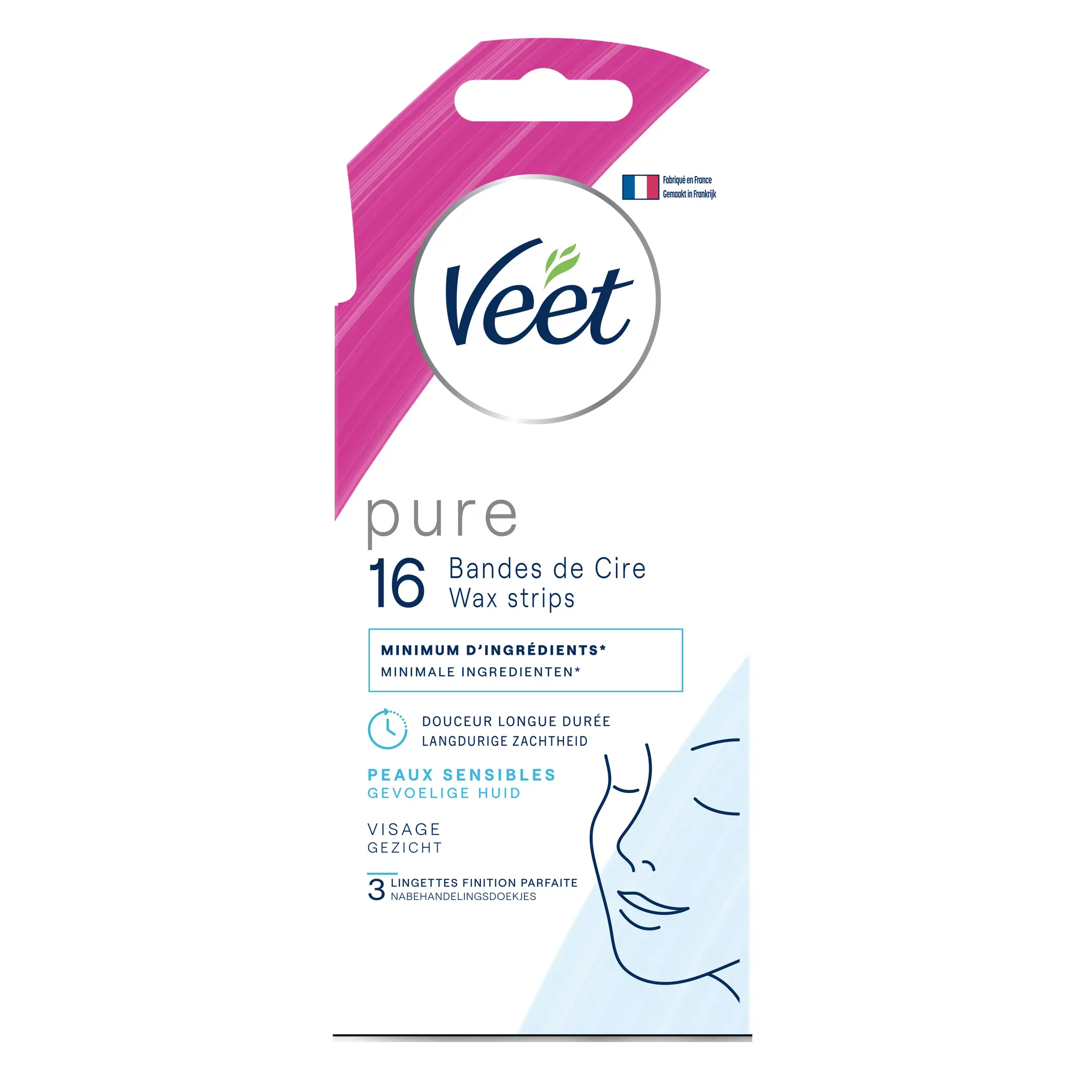 VEET Pure Bandes de cire visage peaux sensibles