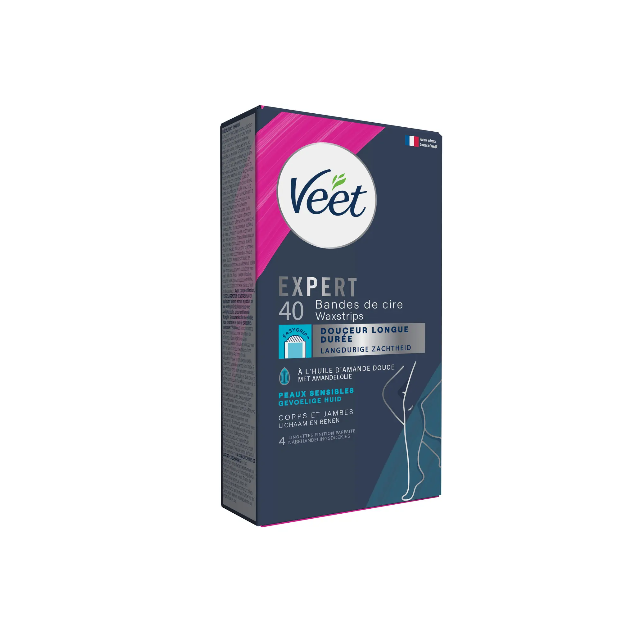 VEET Expert Bandes de cire à l'huile d'amande douce corps et jambes peaux sensibles