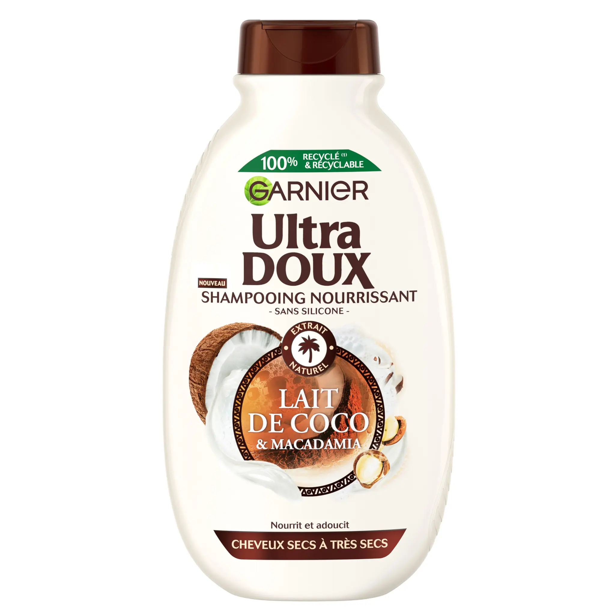 GARNIER ULTRA DOUX Shampoing nourrissant au lait de coco et macadamia pour cheveux secs à très secs