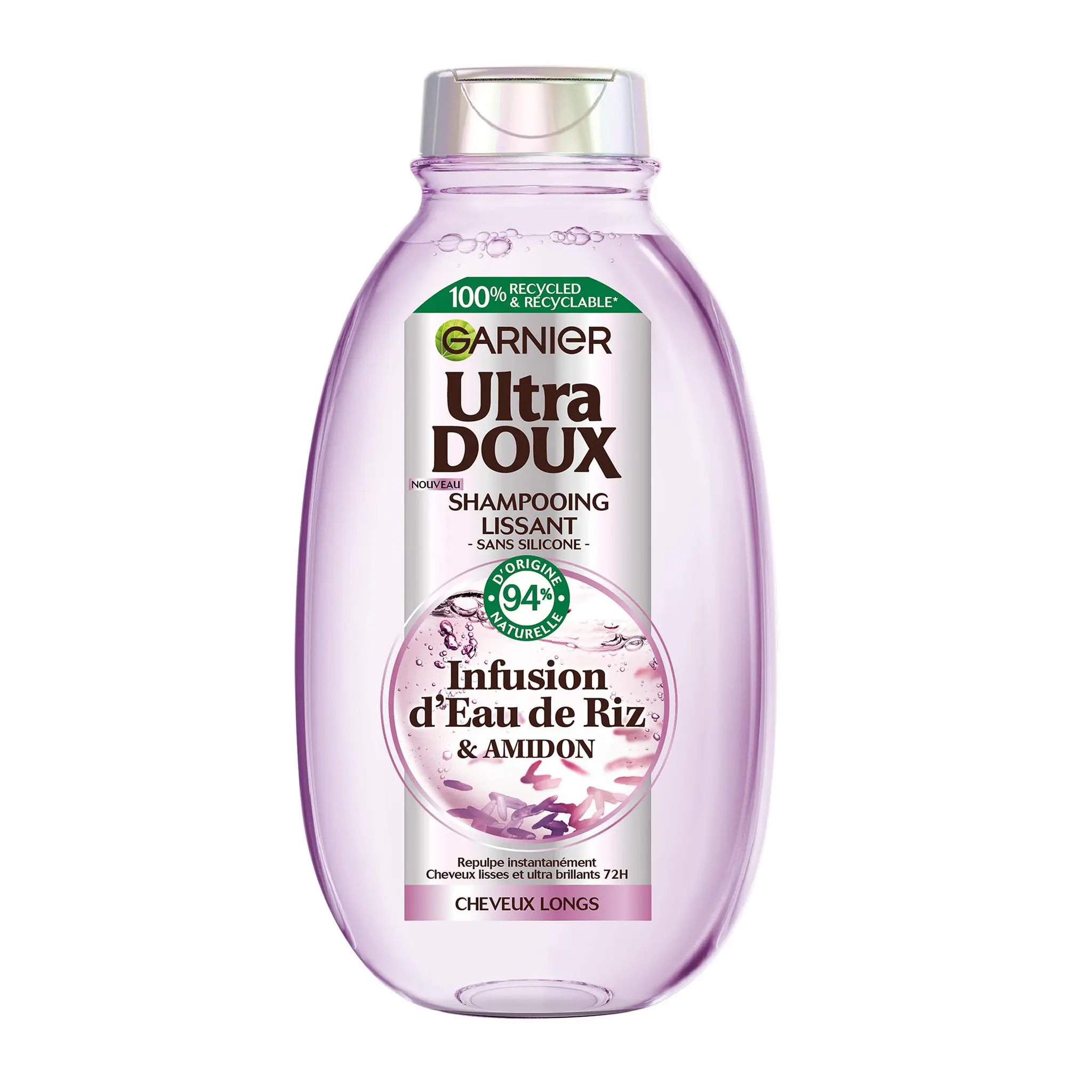 GARNIER ULTRA DOUX Shampoing lissant sans silicone infusion d'eau de riz & amidon pour cheveux longs