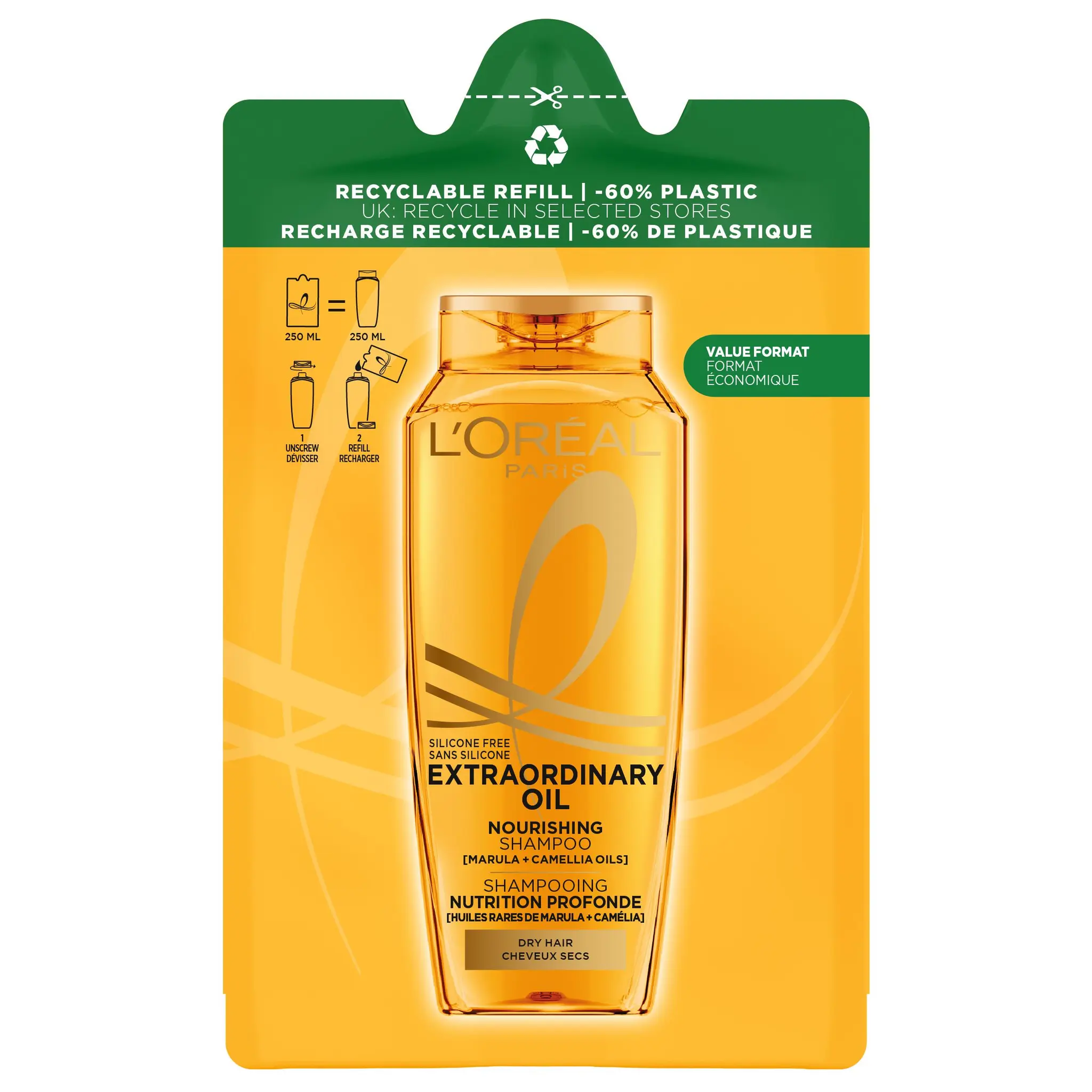 ELSEVE Recharge shampoing huiles rares de marula et camélia cheveux secs