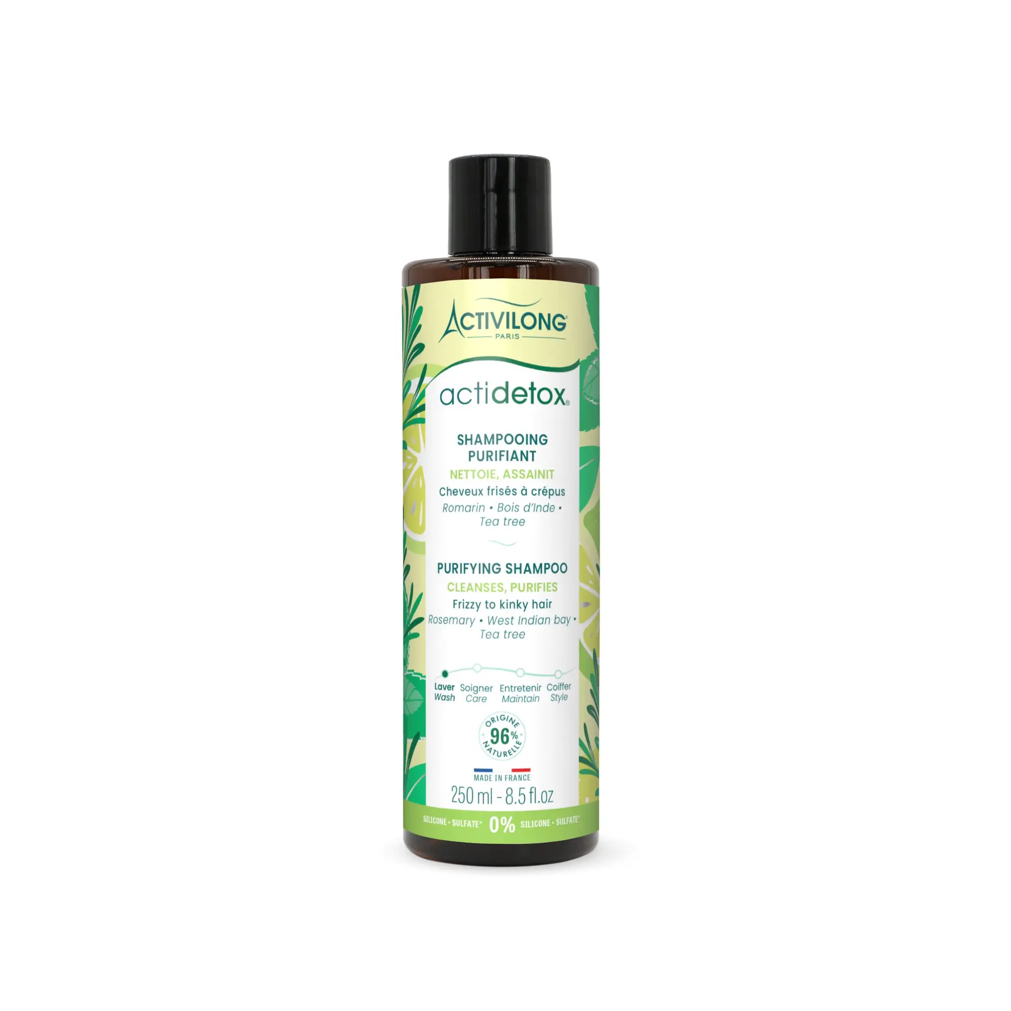 ACTIVILONG Actidetox Shampooing purifiant romarin, bois d'inde, tea tree cheveux frisés à crépus