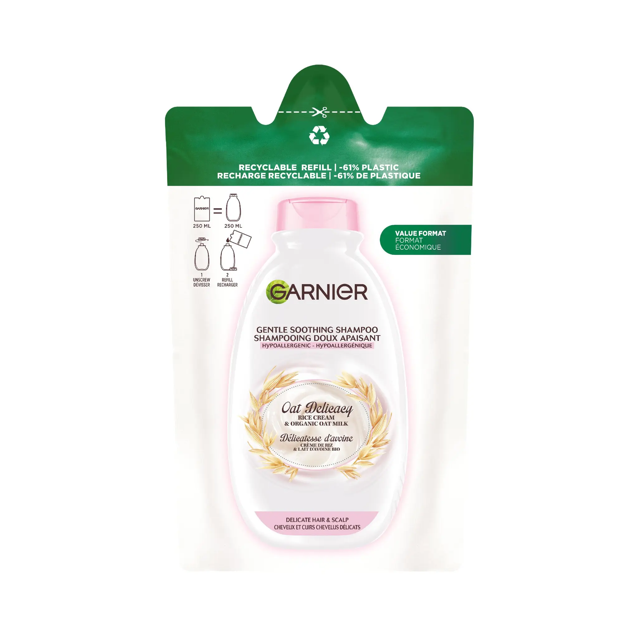 GARNIER ULTRA DOUX Délicatesse d'avoine Shampoing éco-recharge