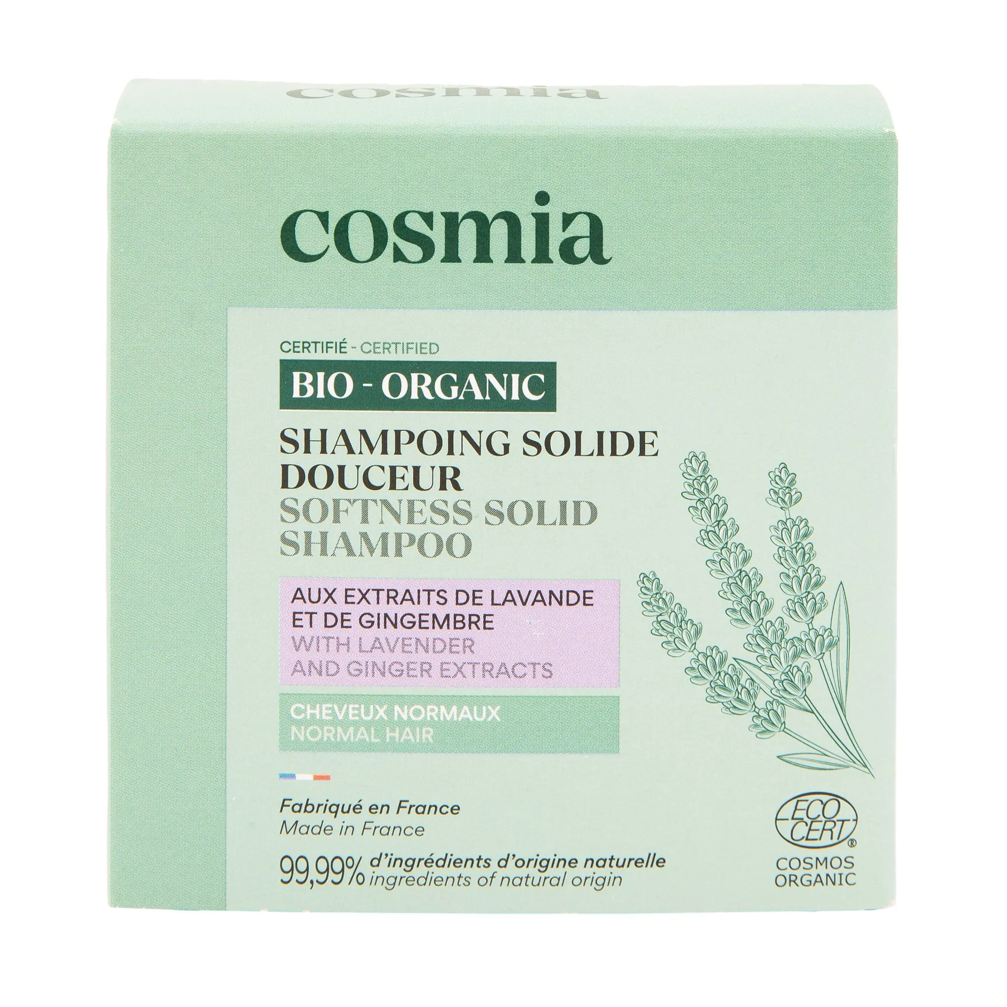 COSMIA BIO Shampooing solide aux extraits de lavande et gingembre cheveux normaux