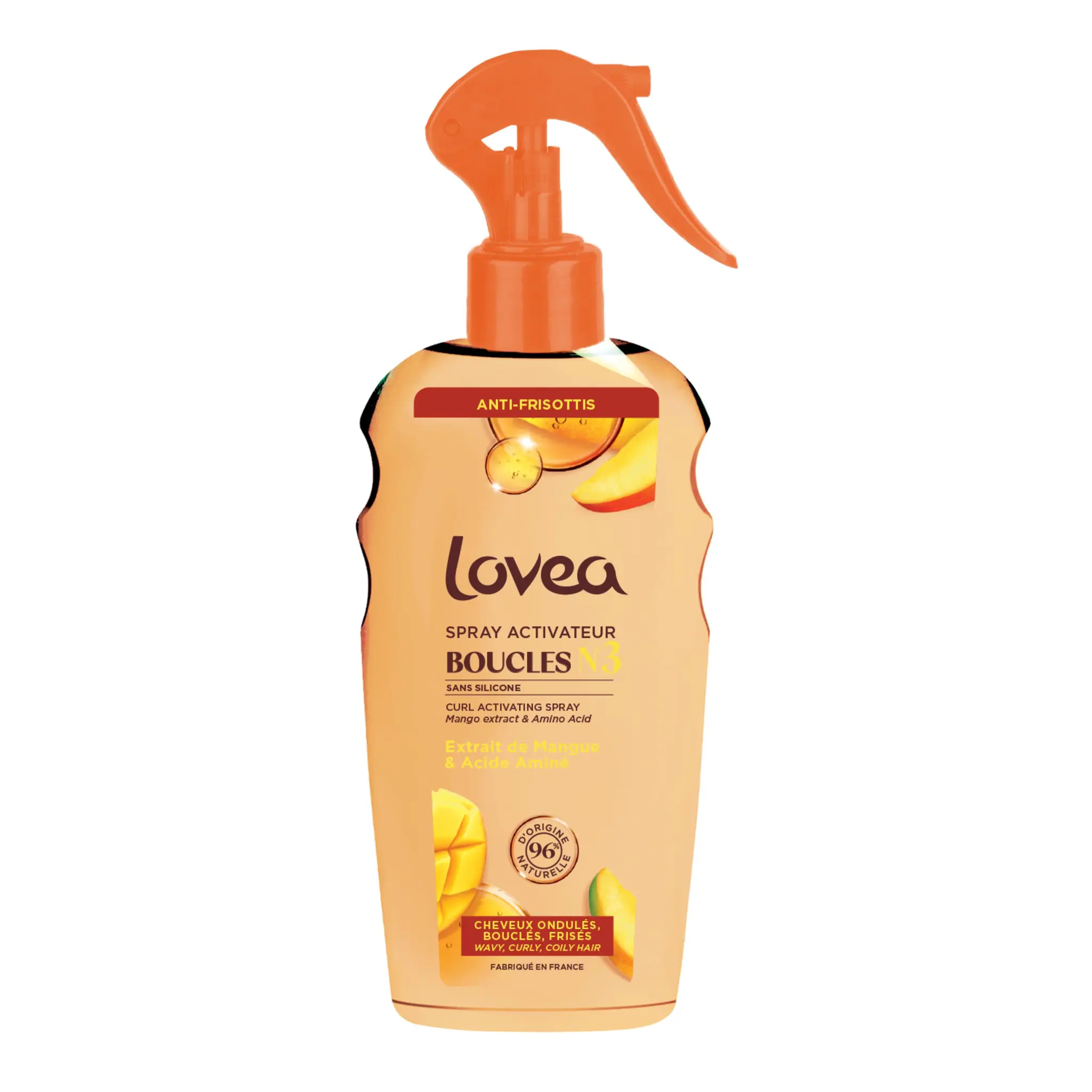 LOVEA Spray activateur boucles N3 extrait de mangue, acide aminé cheveux ondulés bouclés frisés
