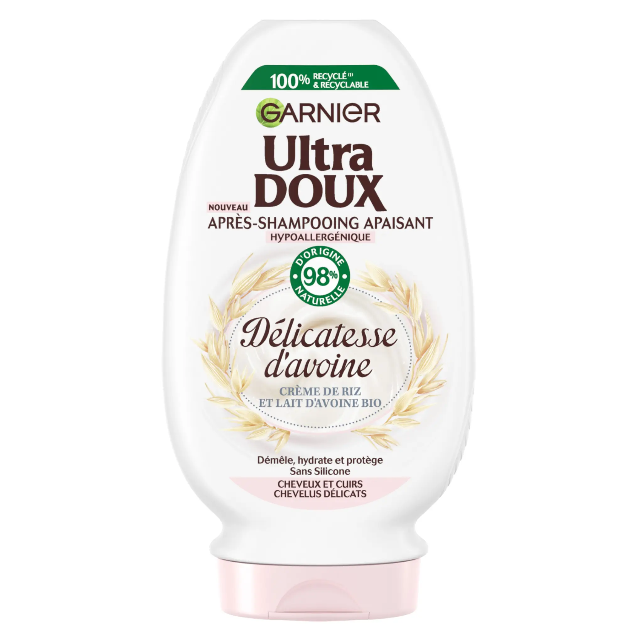 GARNIER ULTRA DOUX Après-shampooing apaisant crème de riz et lait d'avoine bio cheveux délicats
