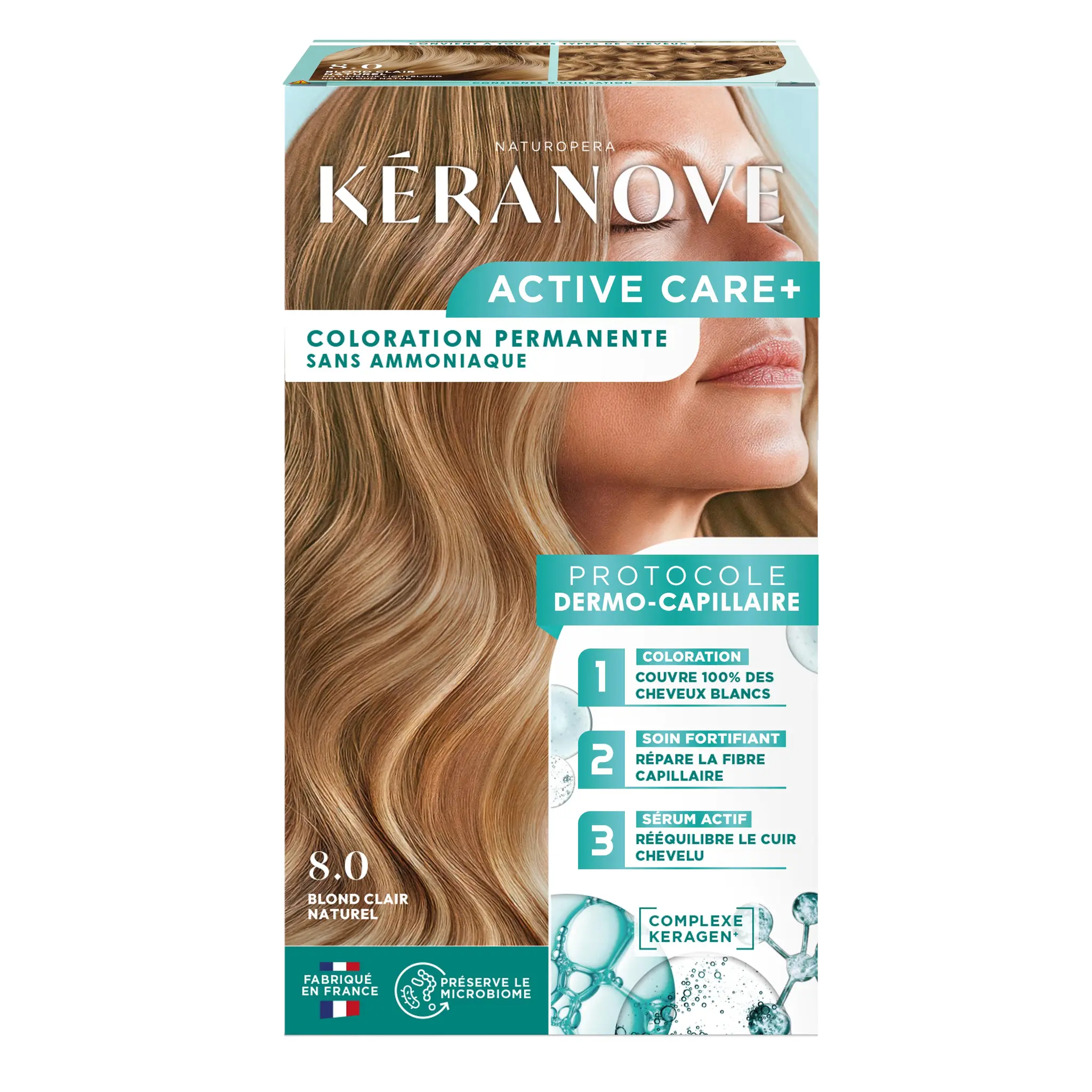 KERANOVE Active Care+ Coloration permanente 8.0 blond clair naturel