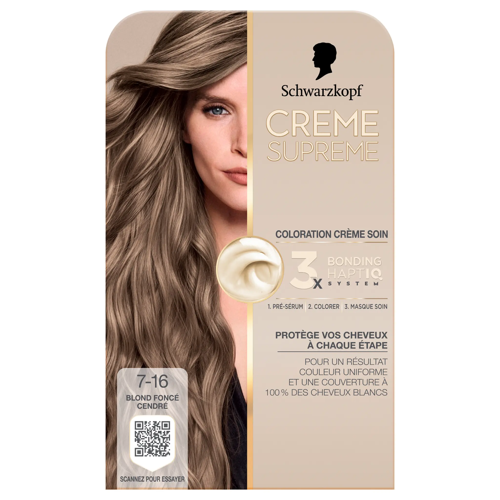 SCHWARZKOPF Crème Suprême Coloration 7.16 blond foncé cendré