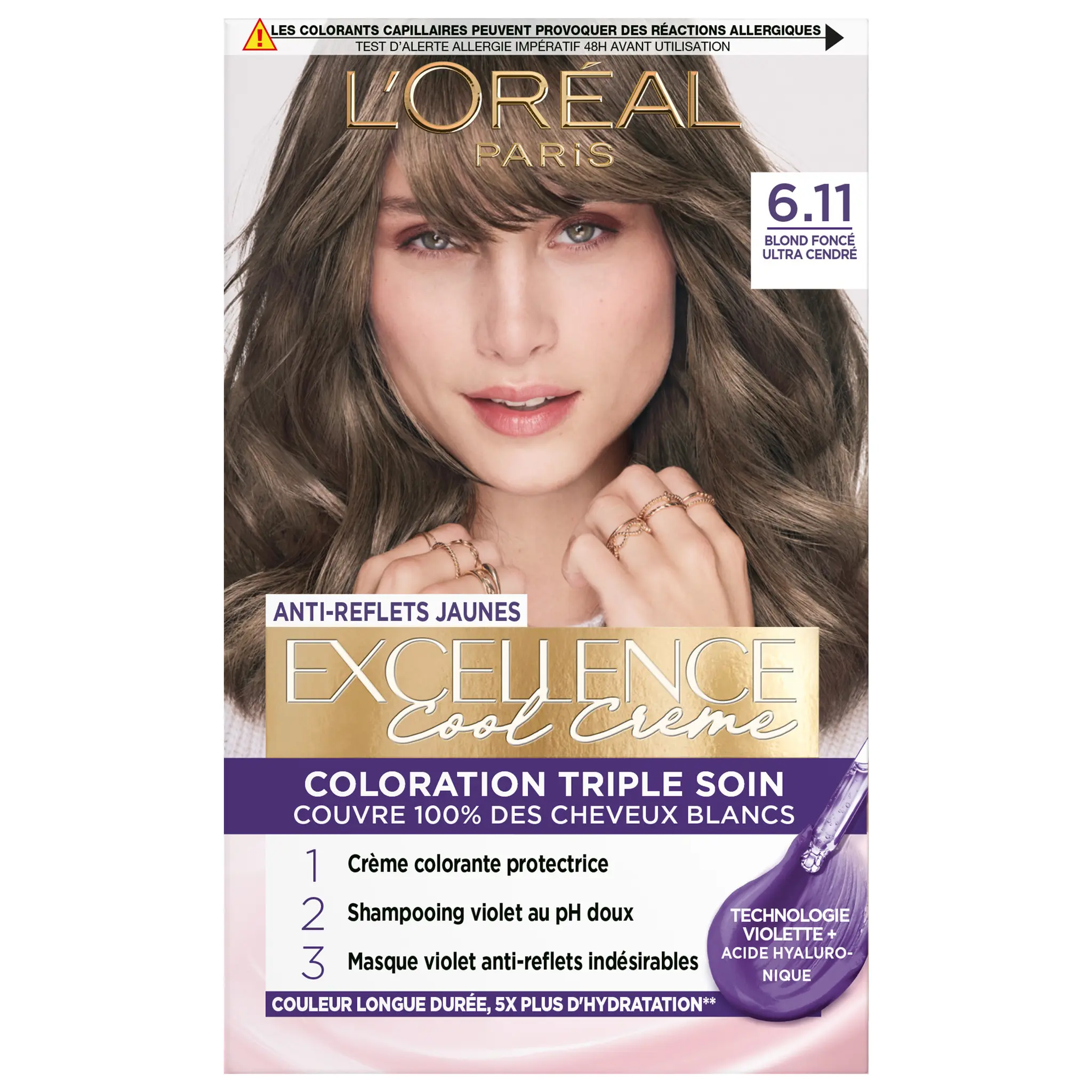 L'OREAL Excellence cool crème coloration triple soin 6.11 blond foncé ultra cendré
