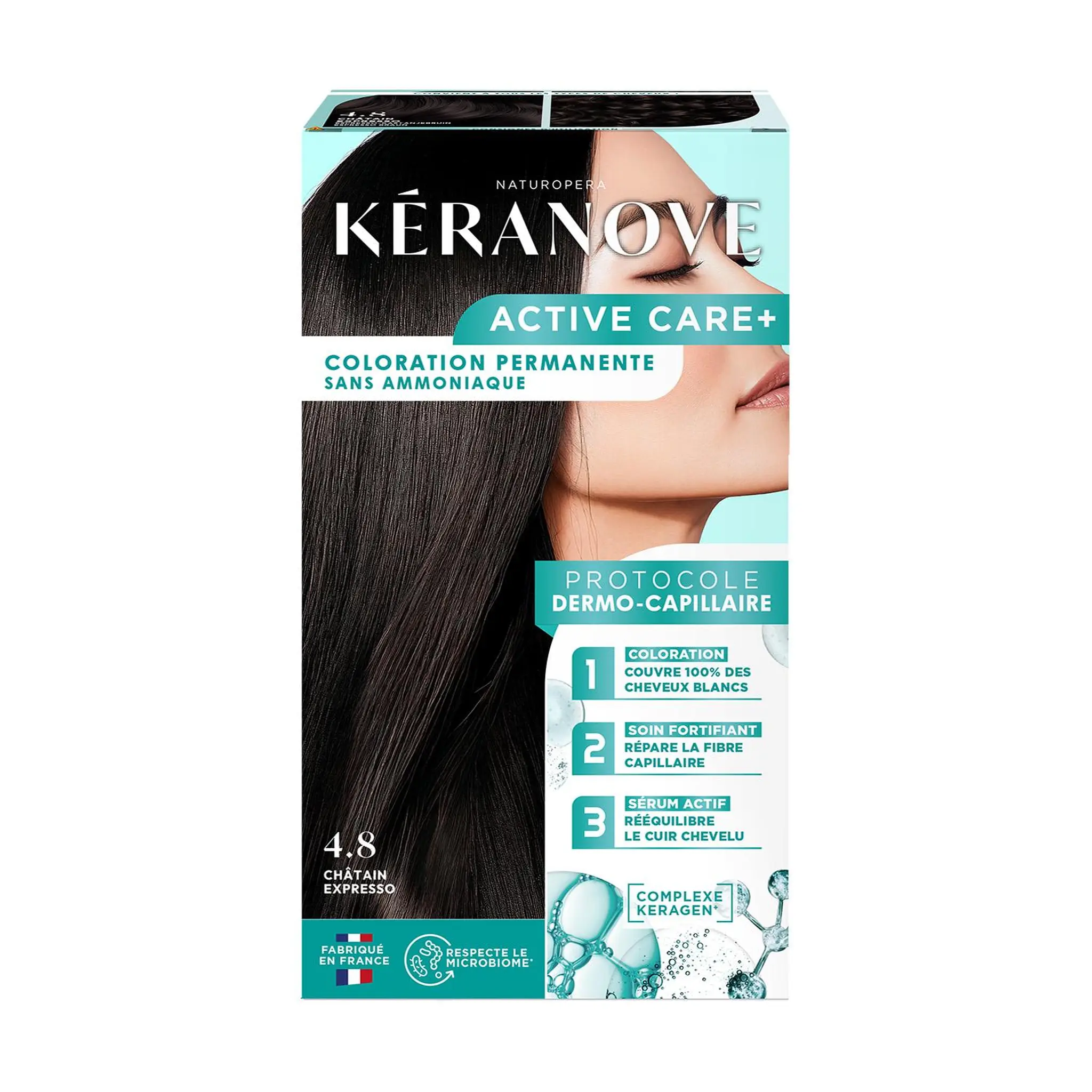 KERANOVE Active care+ Coloration permanente sans ammoniaque 4.8 châtain expresso