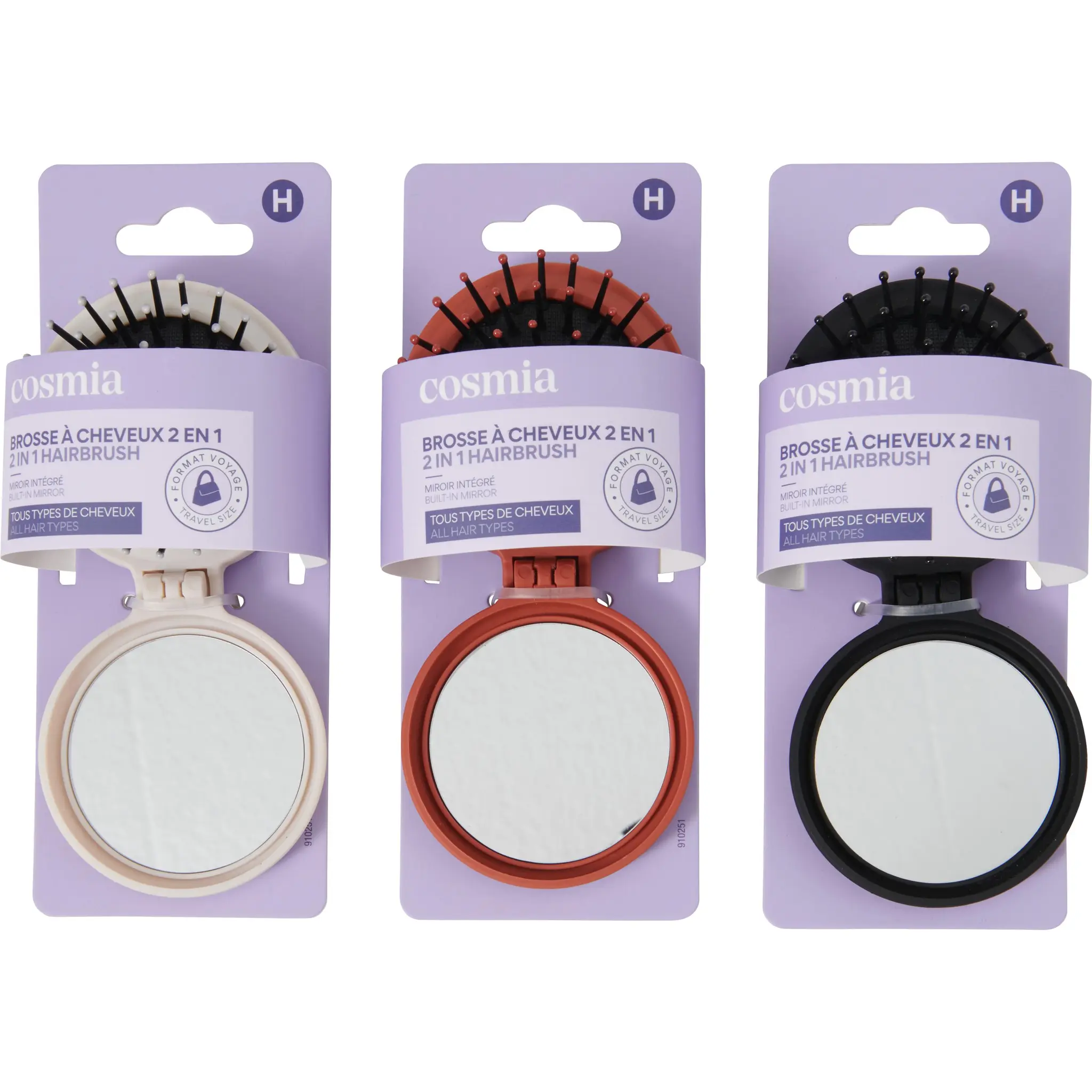 COSMIA Mini brosse à cheveux multi usage pliante avec miroir