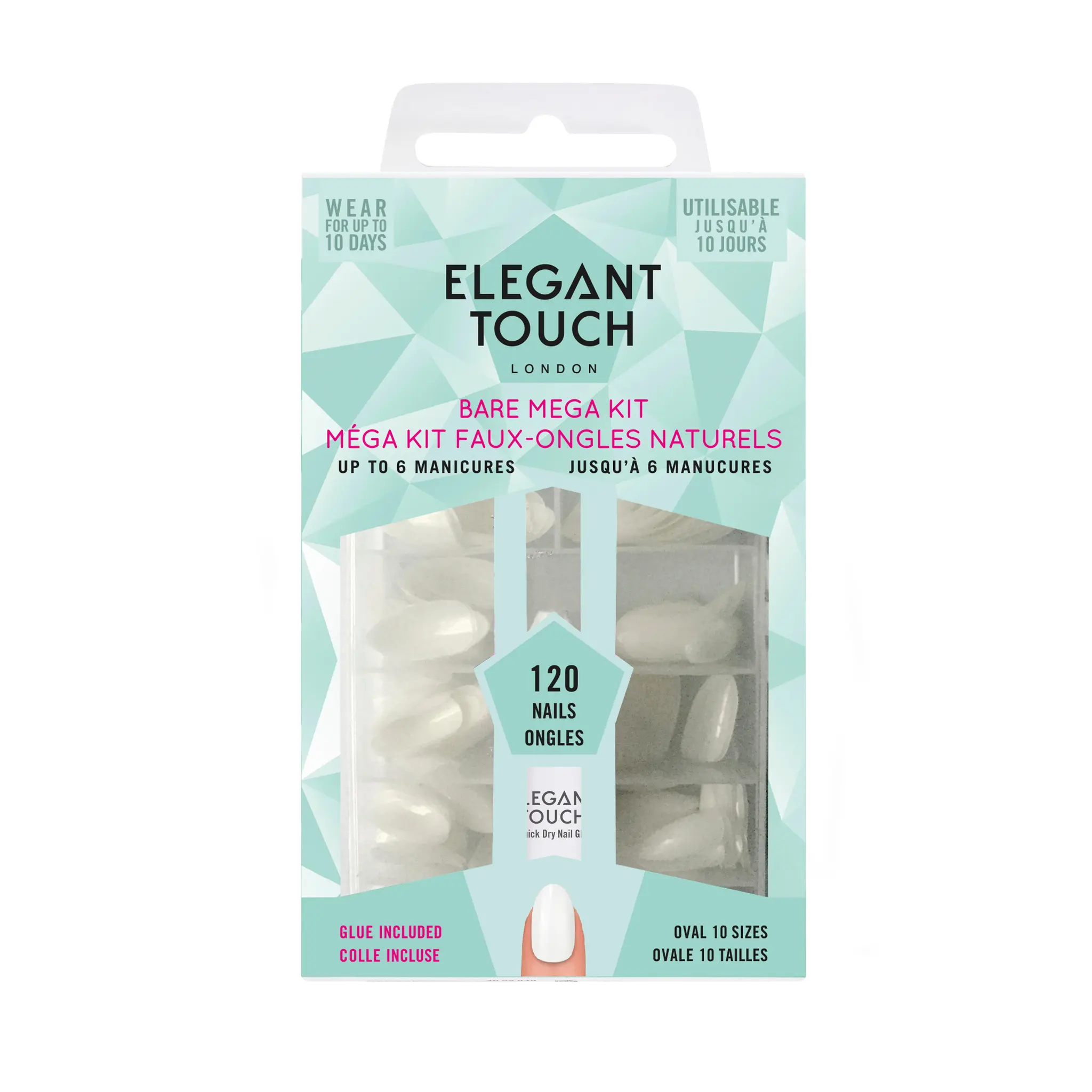 ELEGANT TOUCH Faux ongles naturels ovales méga kit 10 tailles
