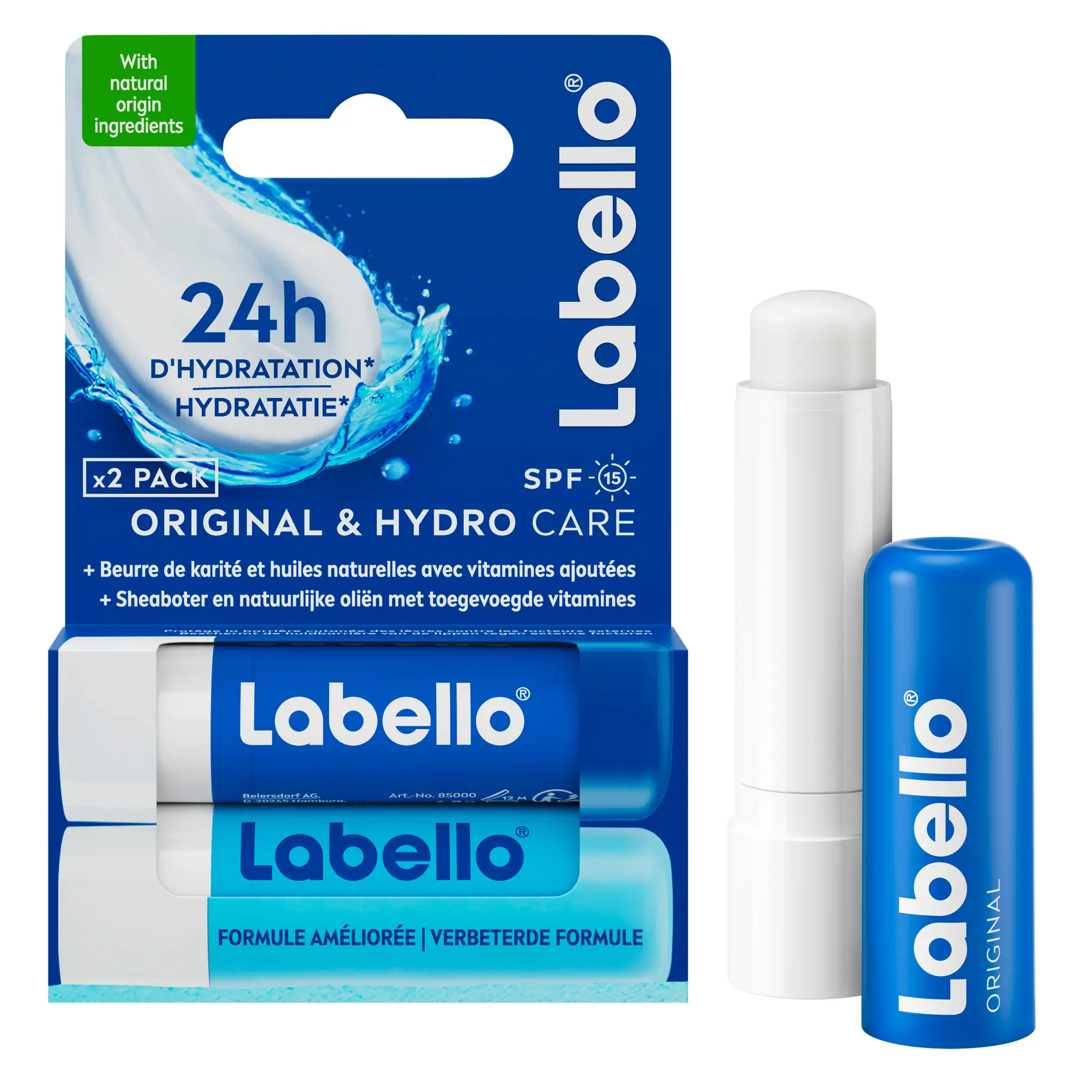 LABELLO Baume à lèvres original et hydro care FPS15
