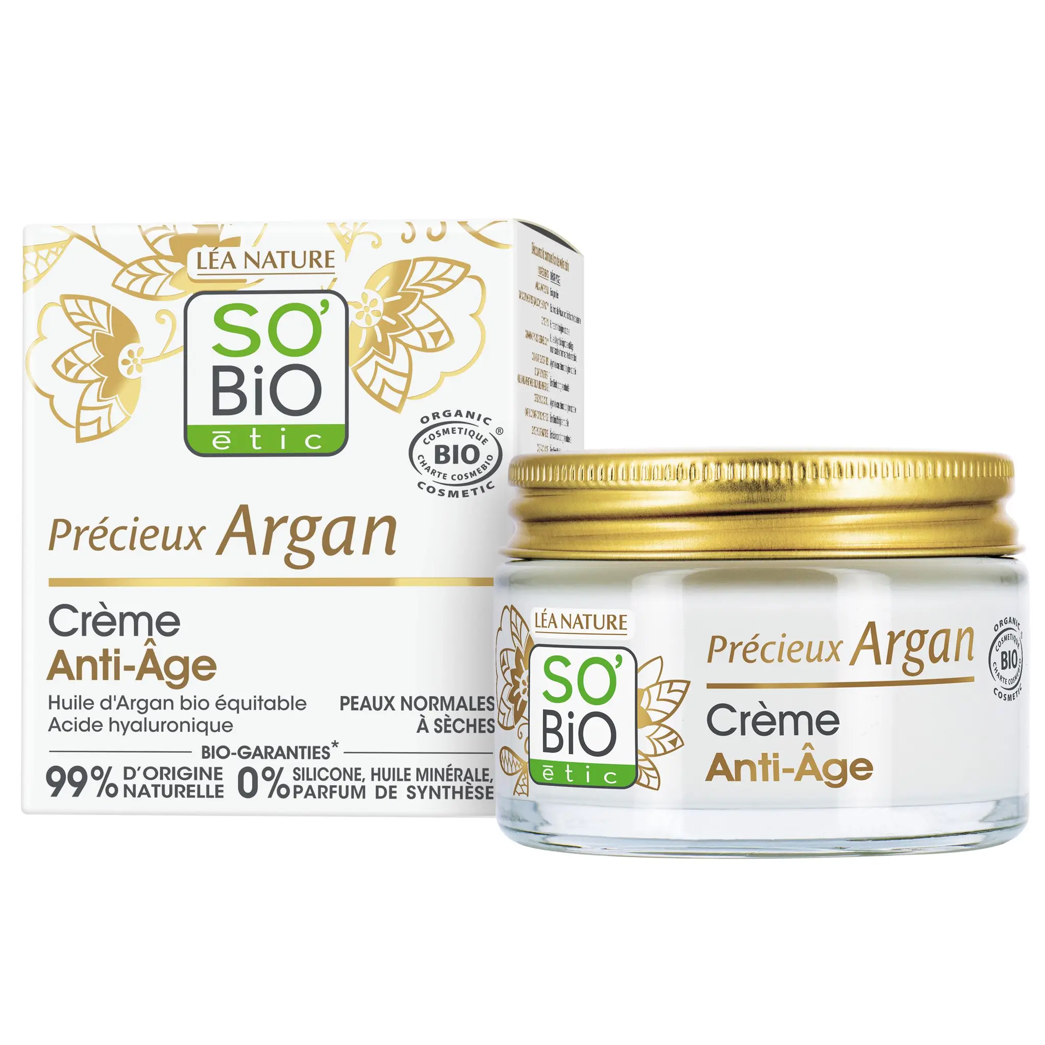 SO BIO ETIC Crème anti-âge de jour à l'huile d'argan bio acide hyaluronique peaux normales à sèches