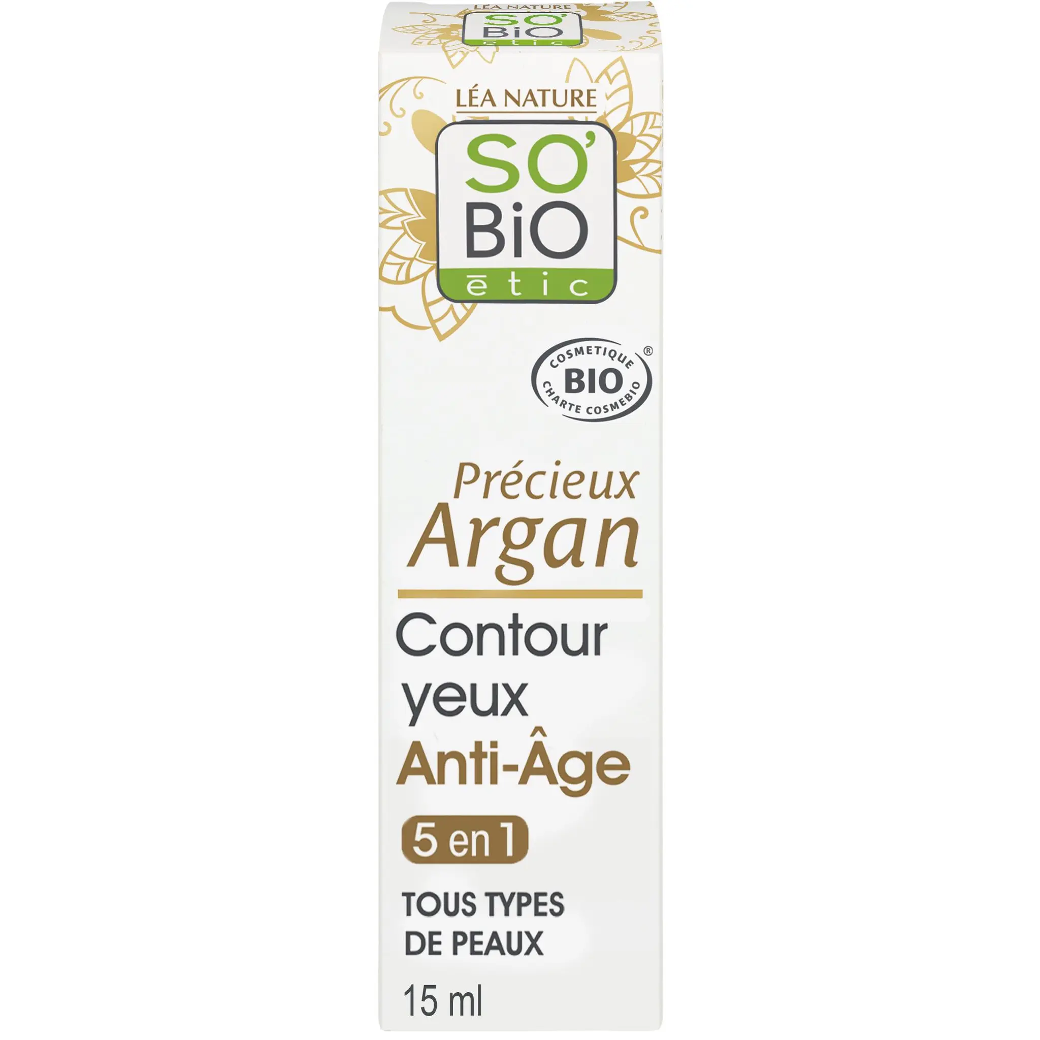 SO BIO ETIC Précieux Argan Contour yeux et lèvres anti-âge 5en1 à l'huile d'argan bio et acide hyaluronique tous types de peaux