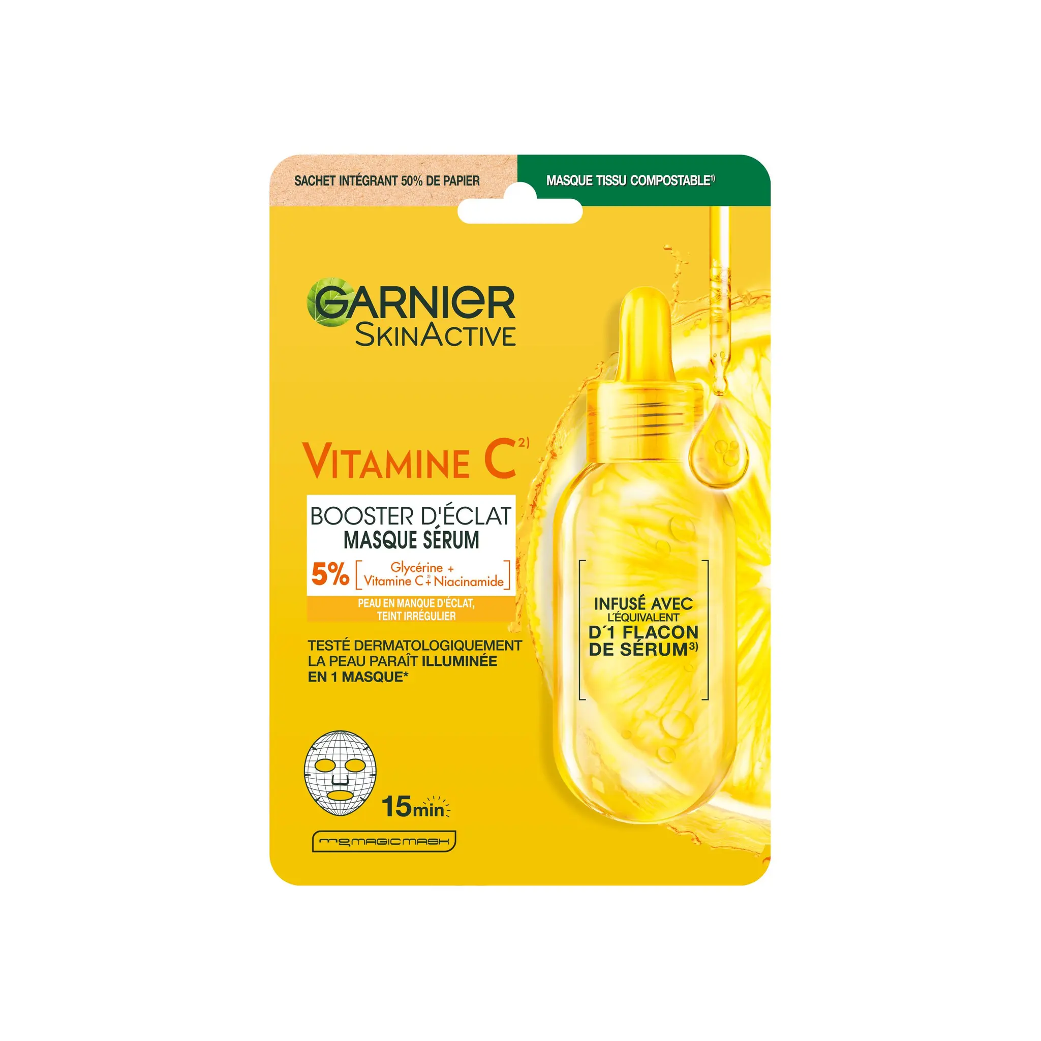 GARNIER SkinActive masque tissu super hydratant booster d'éclat peau terne
