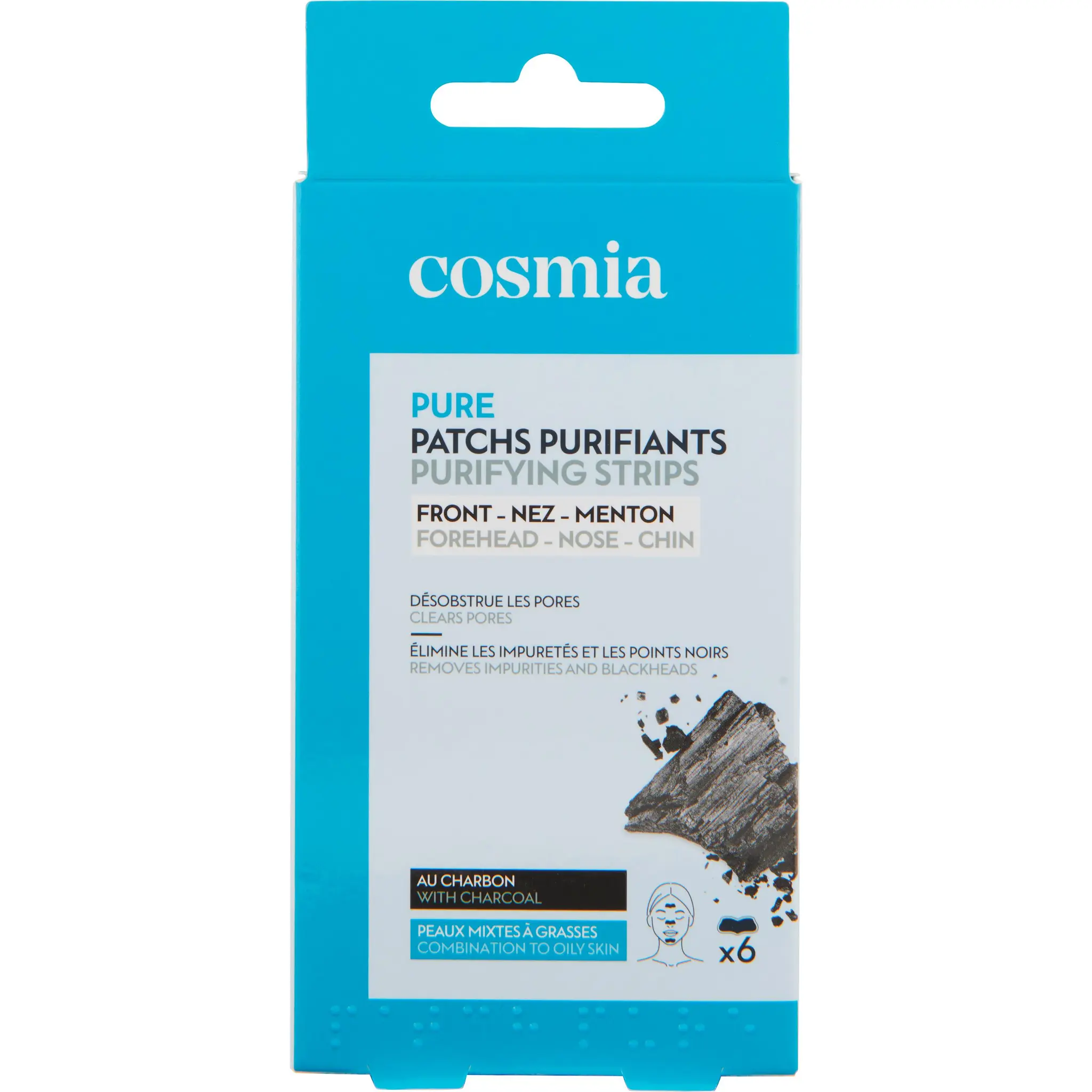 COSMIA Pure Patchs purifiants au charbon front nez menton peaux mixtes à grasses