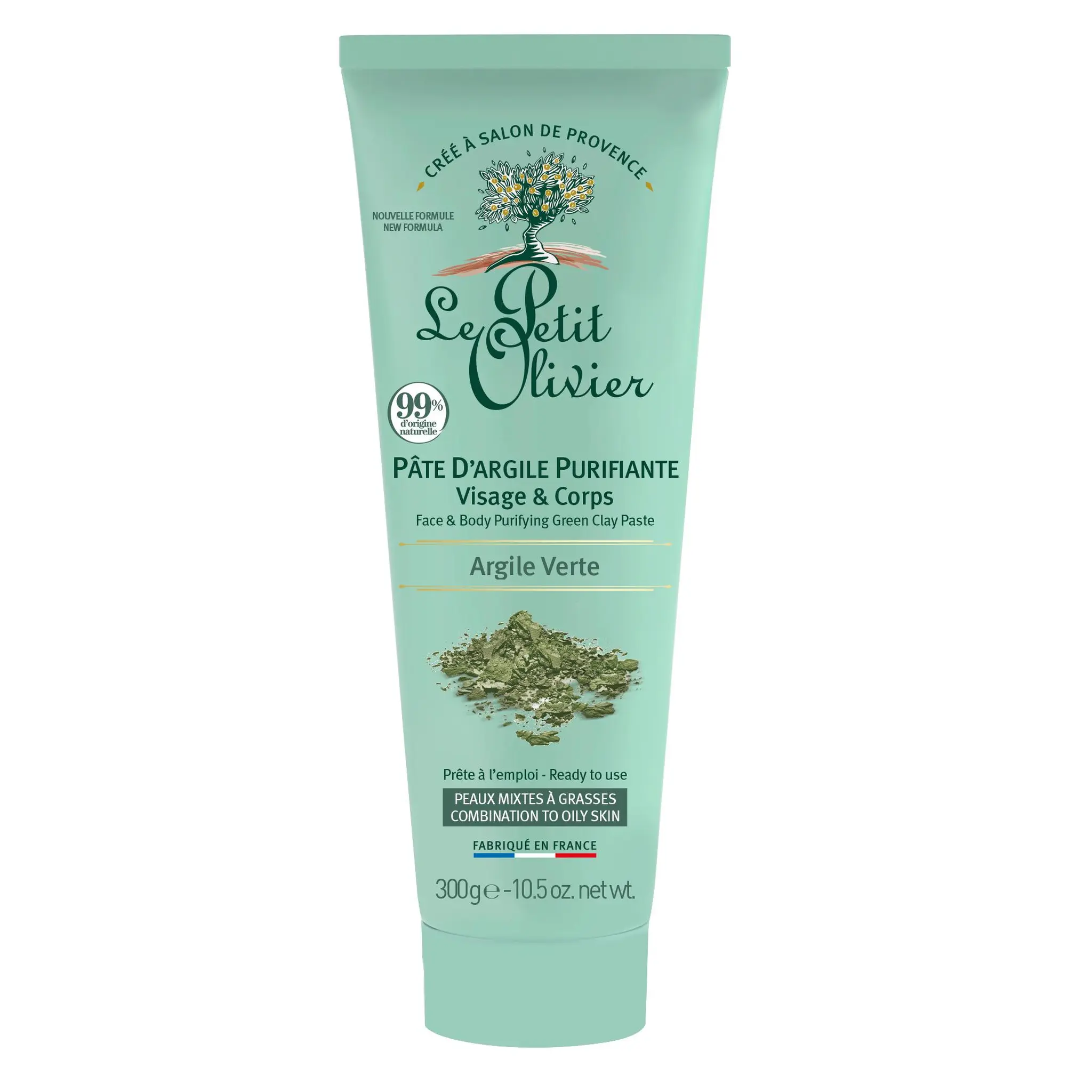 LE PETIT OLIVIER Pâte d'argile verte purifiante visage et corps peaux mixtes à grasses