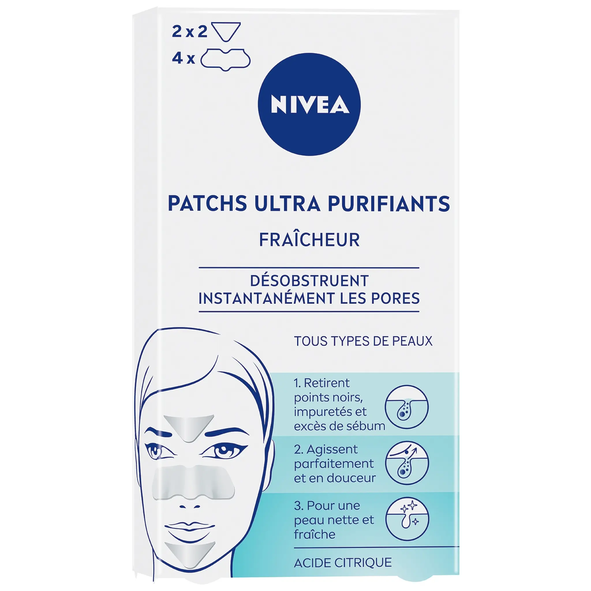 NIVEA Patchs ultra purifiants zone T à l'acide citrique tous types de peaux