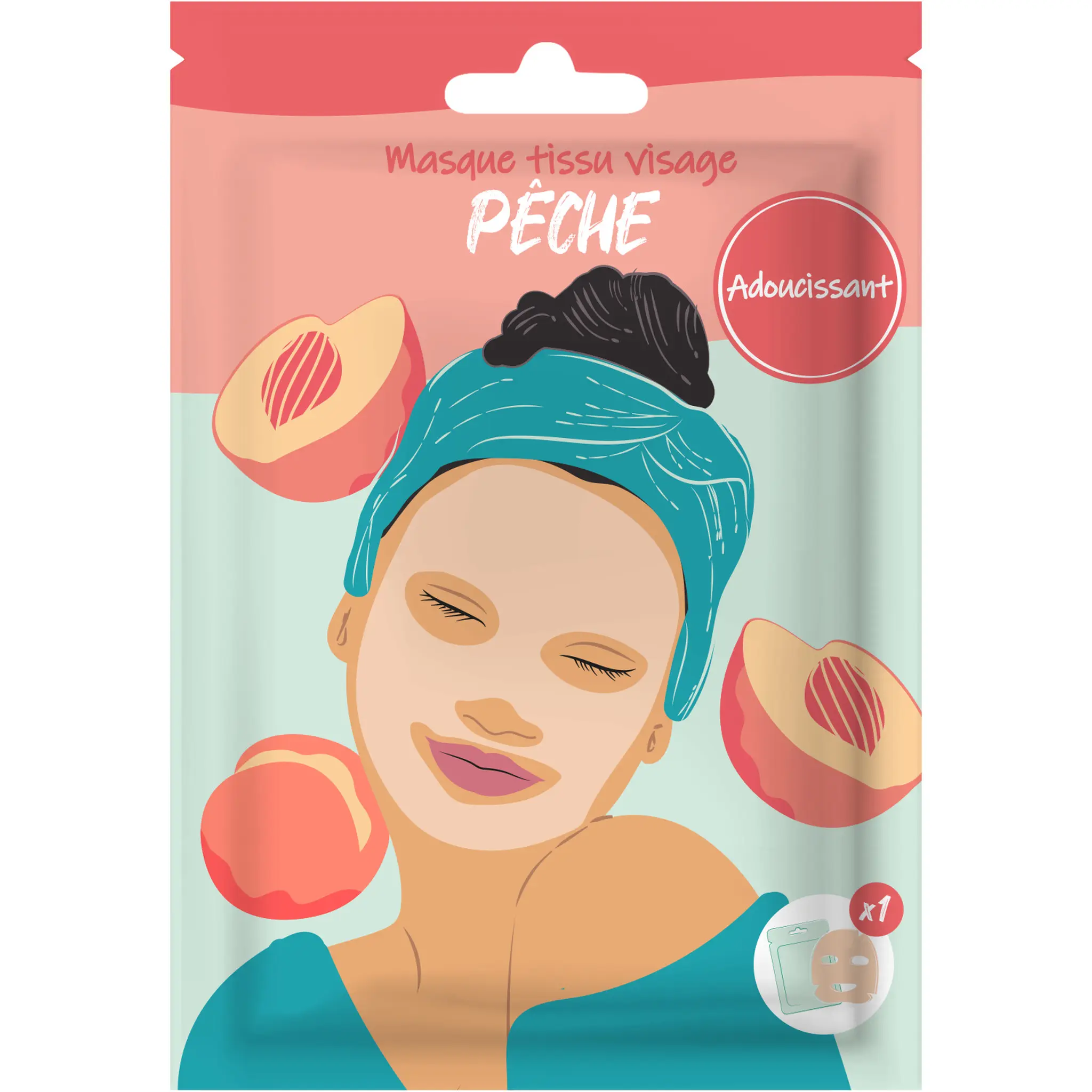 FRENCH TENDANCE Masque tissu visage adoucissant pêche