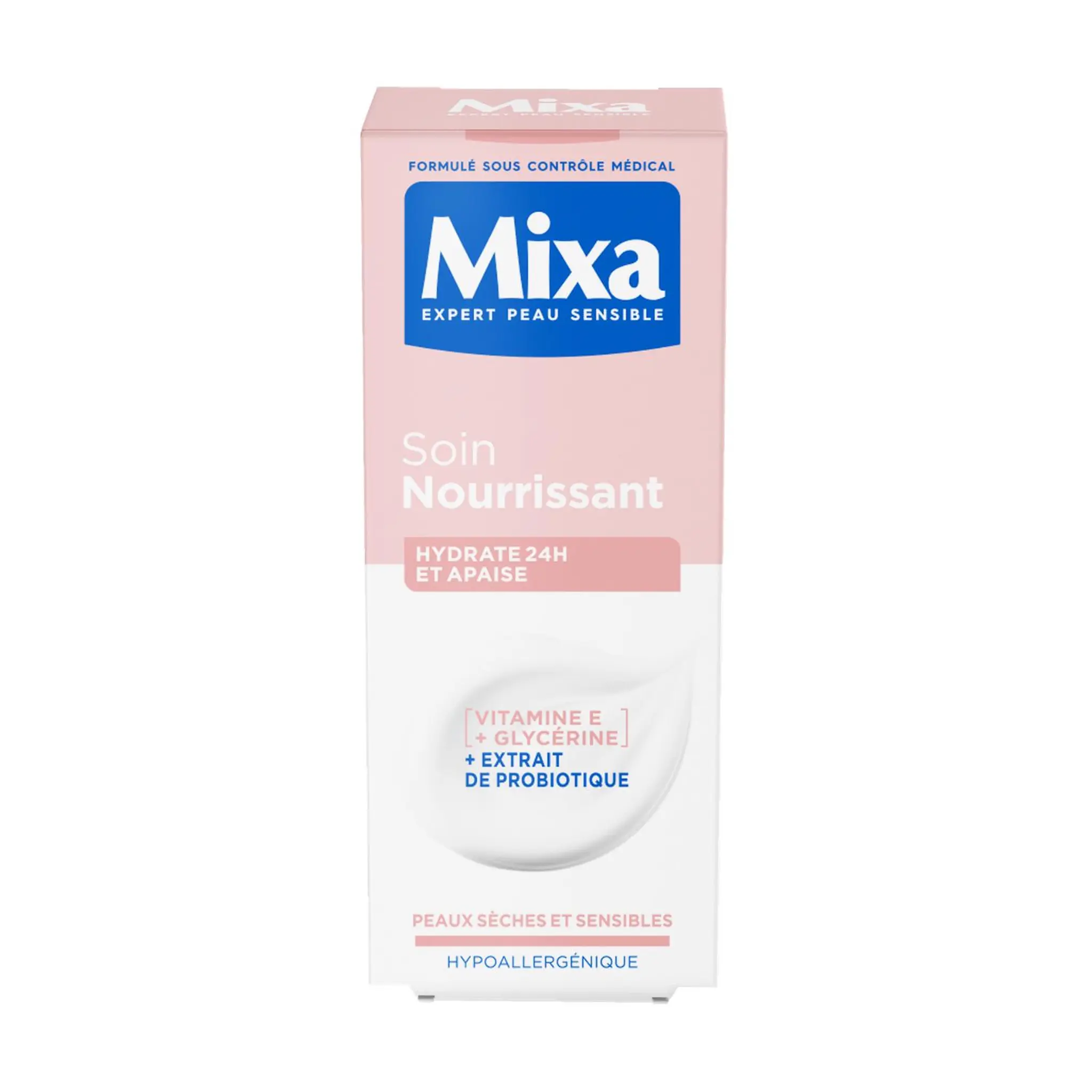 MIXA Soin nourrissant hydrate 24H et apaise vitamine E, glycérine peaux sèches et sensibles