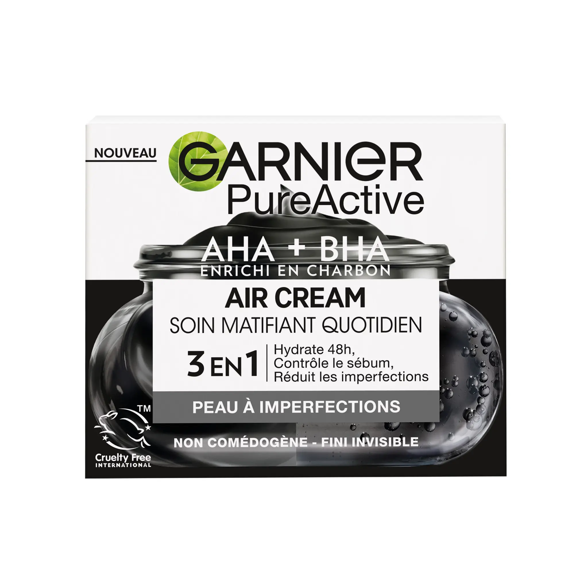 GARNIER PureActive Soin matifiant quotidien 3en1 au charbon pour peau à imperfections