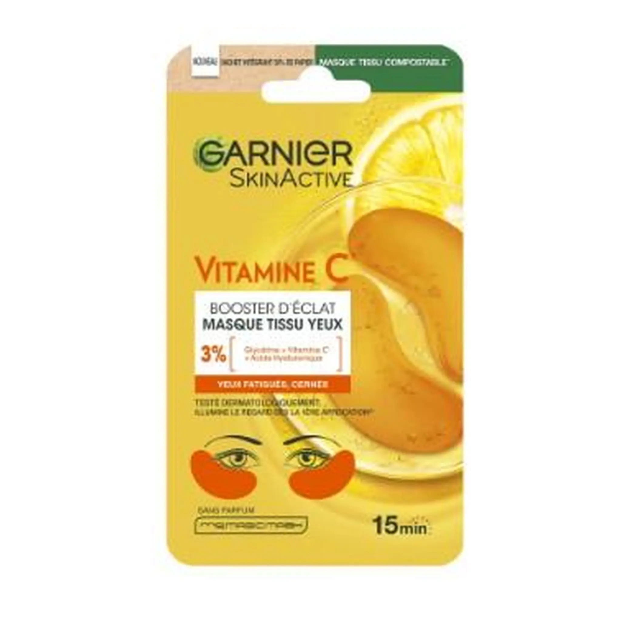 GARNIER Skinactive Vitamine C Masque tissu yeux booster d'éclat yeux fatigués, cernés