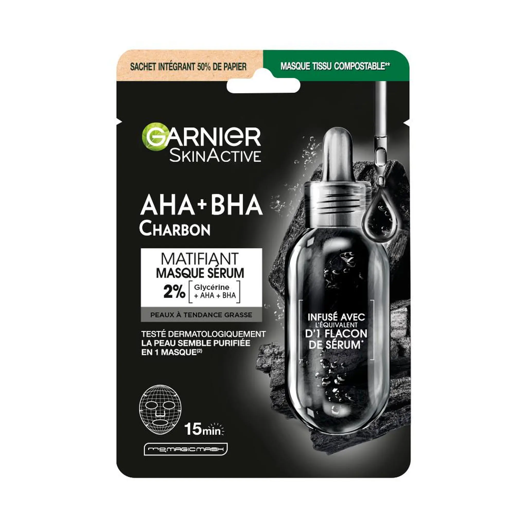 GARNIER SkinActive masque tissu charbon végétal réducteur de pores