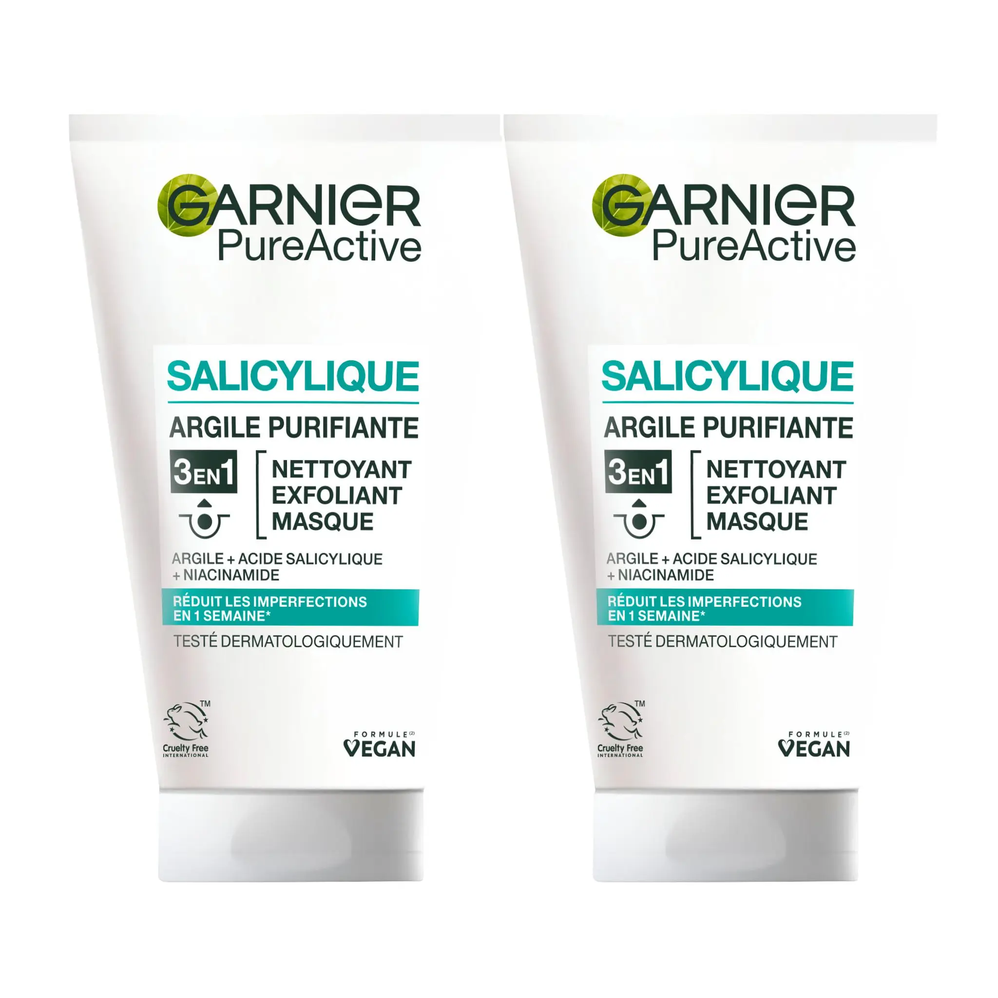 GARNIER Pure Active Salicylique argile purifiante 3en1 nettoyant exfoliant masque
