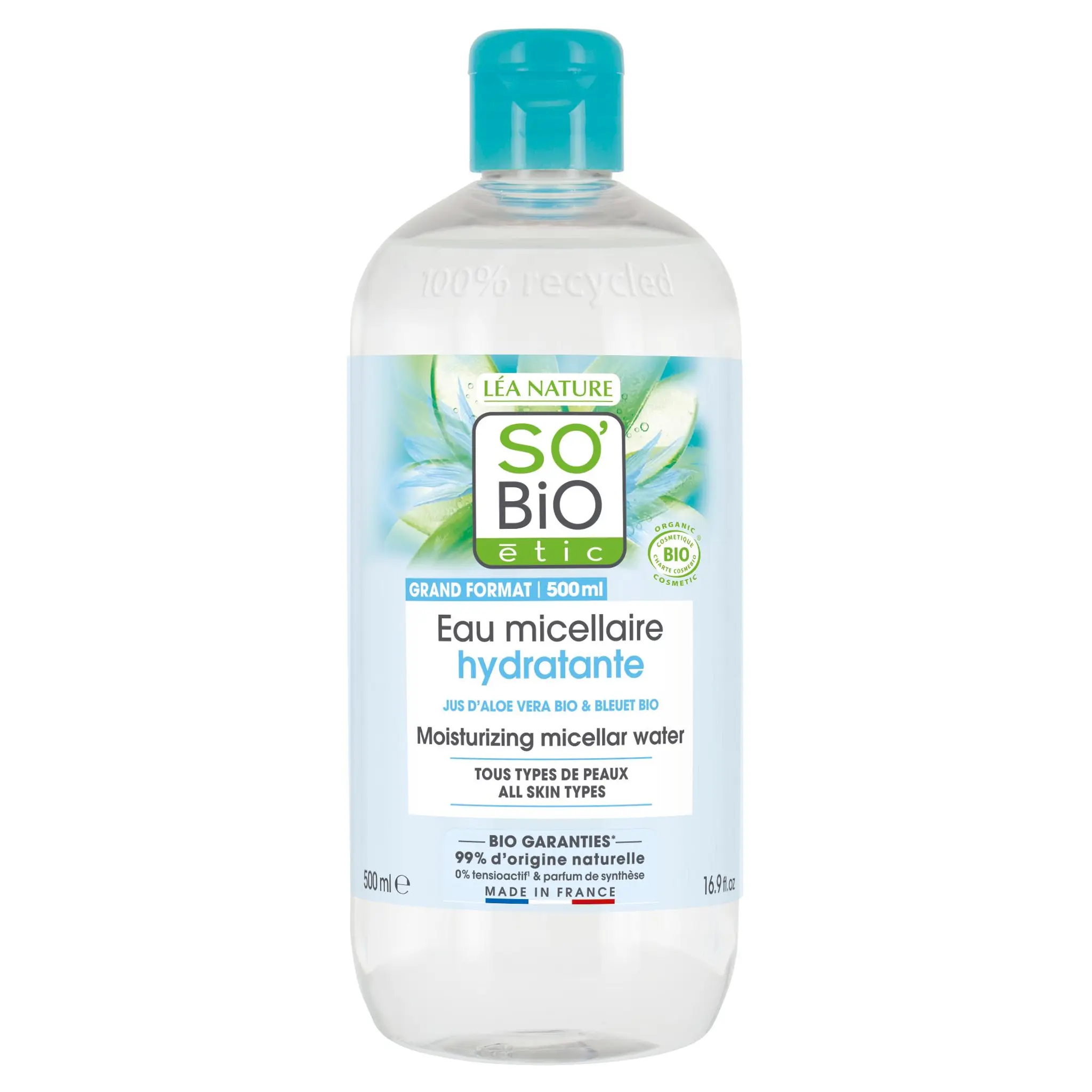 SO BIO ETIC Eau micellaire hydratante jus d'aloé véra bio et bleuet bio tous types de peaux