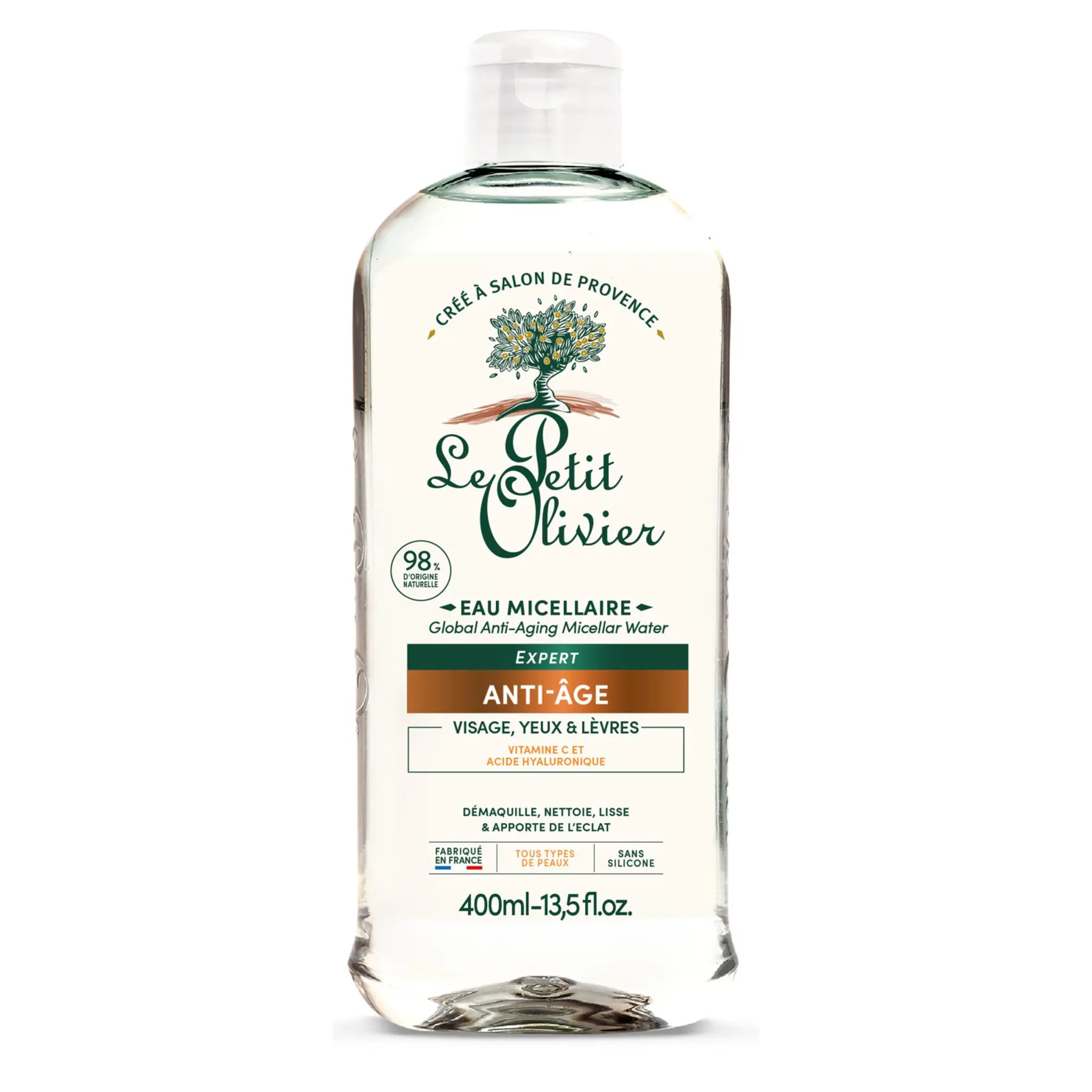 LE PETIT OLIVIER Eau micellaire expert anti-âge à la vitamine C et à l'acide hyaluronique pour visage, yeux et lèvres