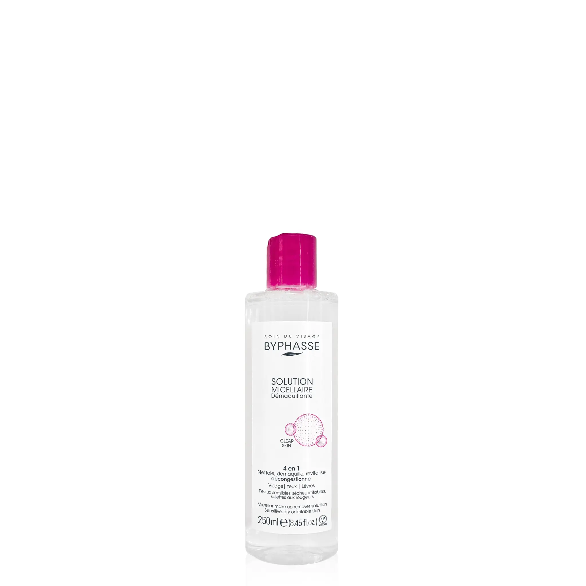 BYPHASSE Solution micellaire démaquillante clear skin 4 en 1 peaux sensibles, sèches, irritables, sujettes aux rougeurs