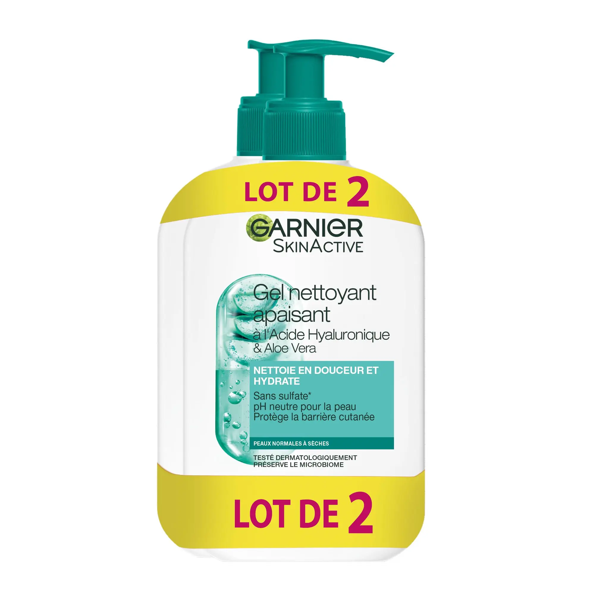 GARNIER SkinActive gel nettoyant apaisant à l'acide Hyaluronique & aloe vera pour peaux normales à sèches