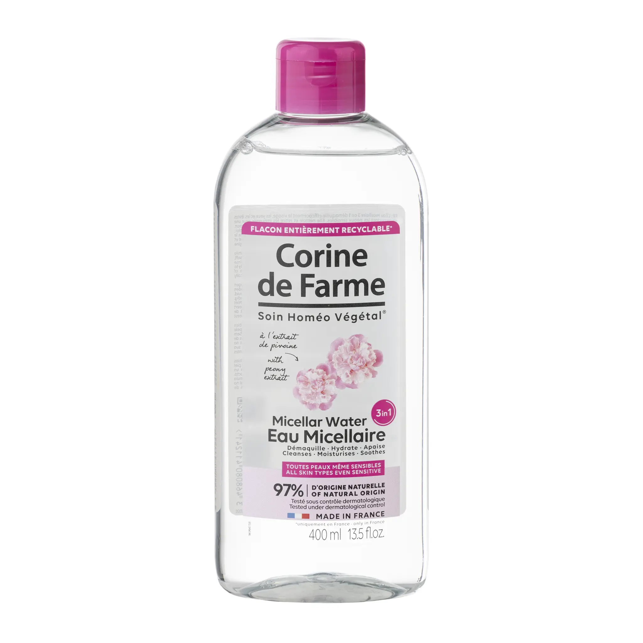 CORINE DE FARME Eau micellaire 3 en 1 extrait de pivoine tous types de peaux