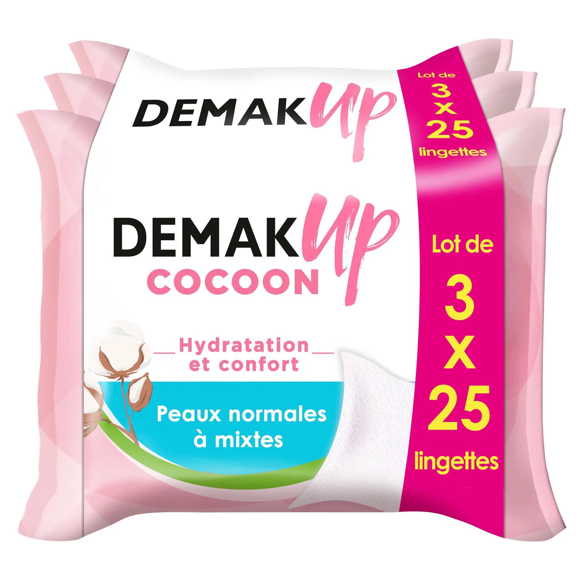 DEMAK'UP Cocoon Lingettes démaquillantes hydratation et confort pour peaux normales à mixtes