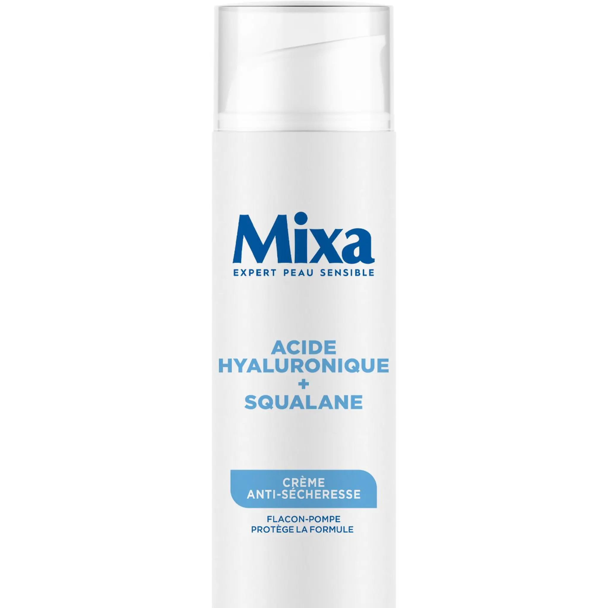 MIXA Crème anti-sécheresse pour le visage à l'acide hyaluronique et squalane flacon pompe