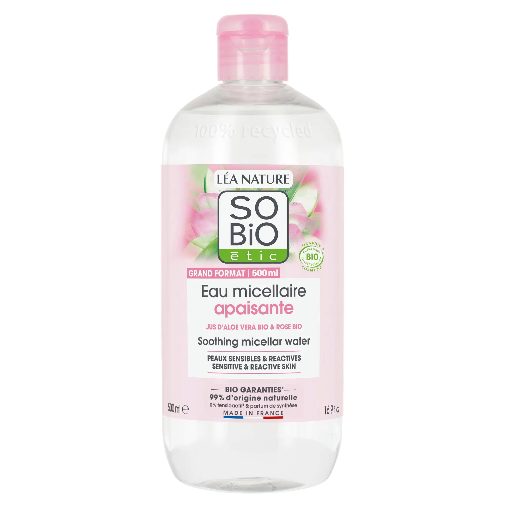 SO BIO ETIC Eau micellaire apaisante jus d'aloé véra bio et rose bio peaux sensibles et réactives