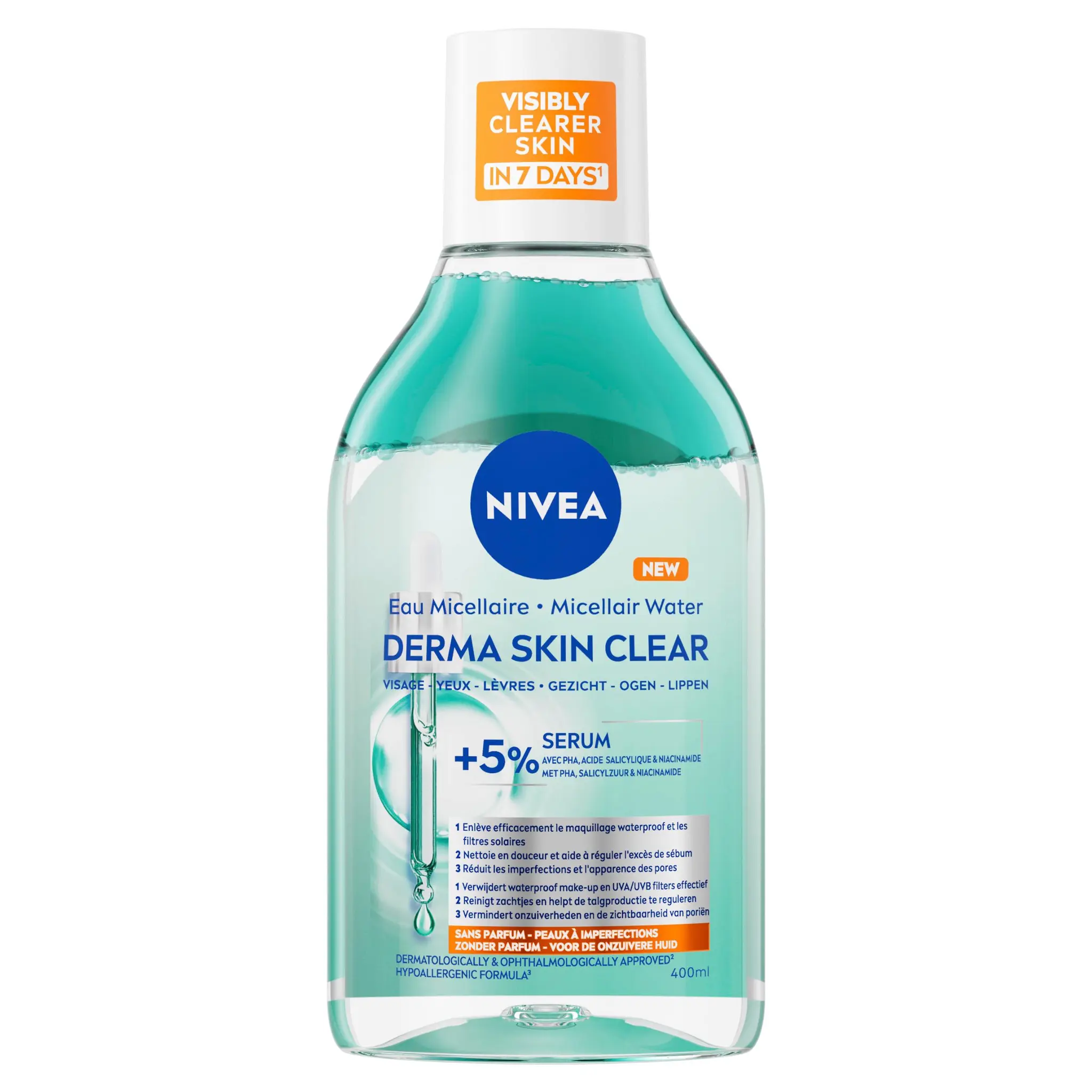 NIVEA Derma Skin Clear Eau micellaire visage, yeux, lèvres peaux à imperfections