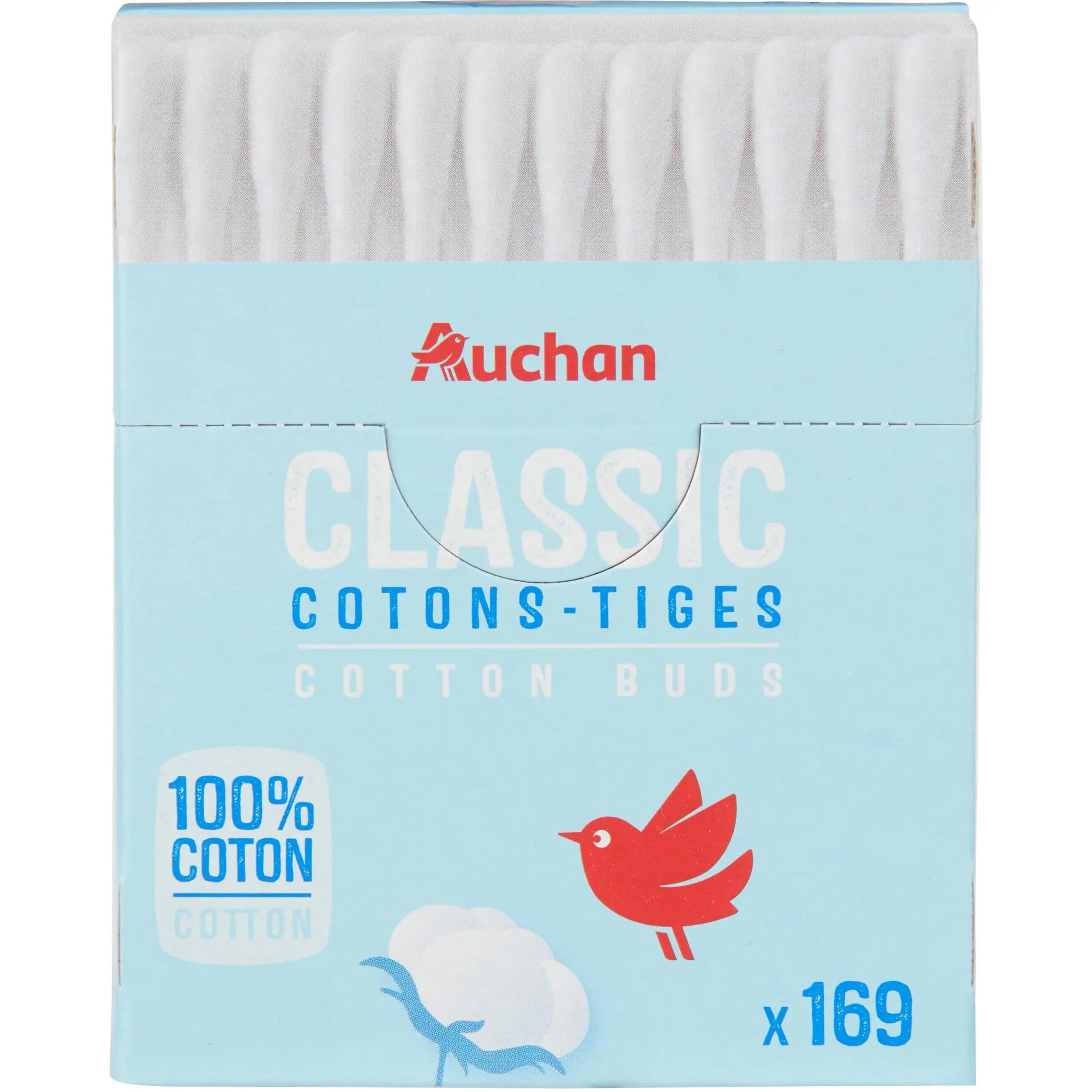AUCHAN Cotons-tiges classic 100% coton boîte carton