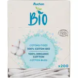 AUCHAN Cotons-tiges 100% coton bio boîte carton