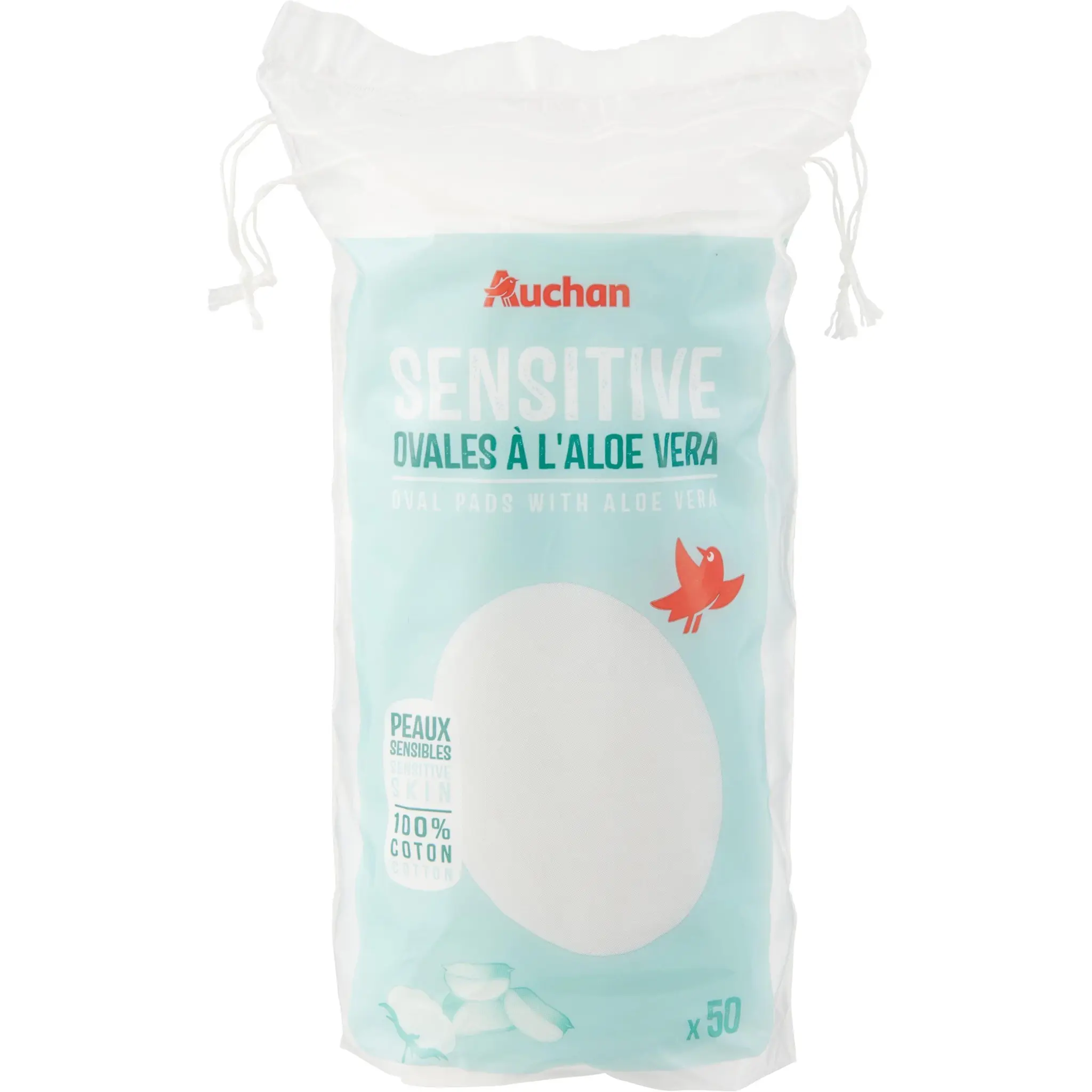 AUCHAN Sensitive Cotons ovales à démaquiller à l'aloé véra