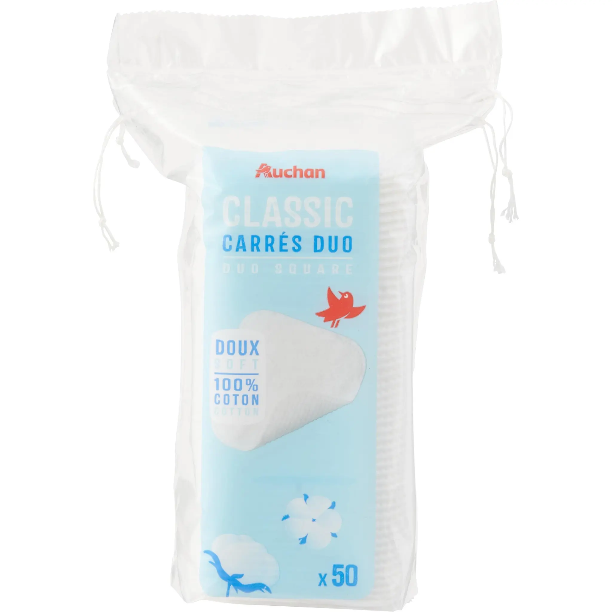 AUCHAN Classic Cotons carrés duo
