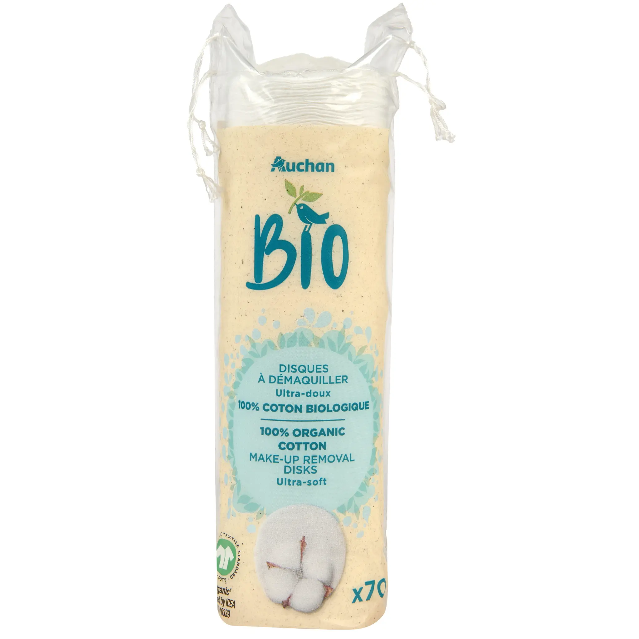 AUCHAN Cotons disques à démaquiller bio ultra-doux