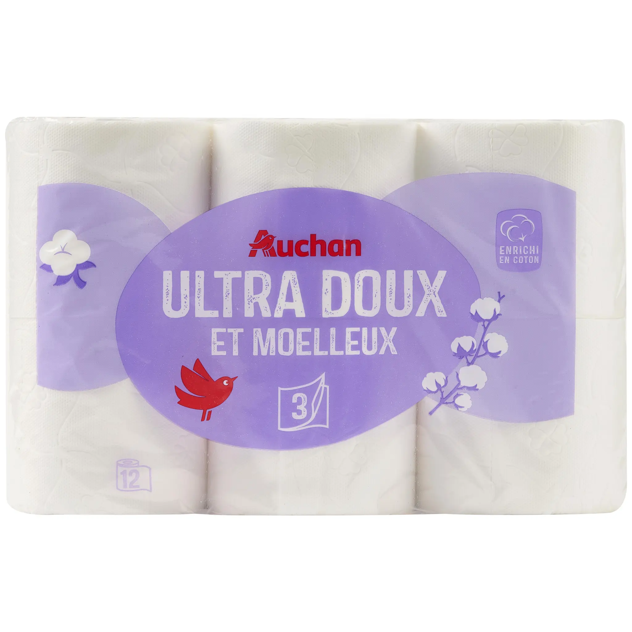 AUCHAN Papier toilette blanc ultra doux et moelleux 3 épaisseurs
