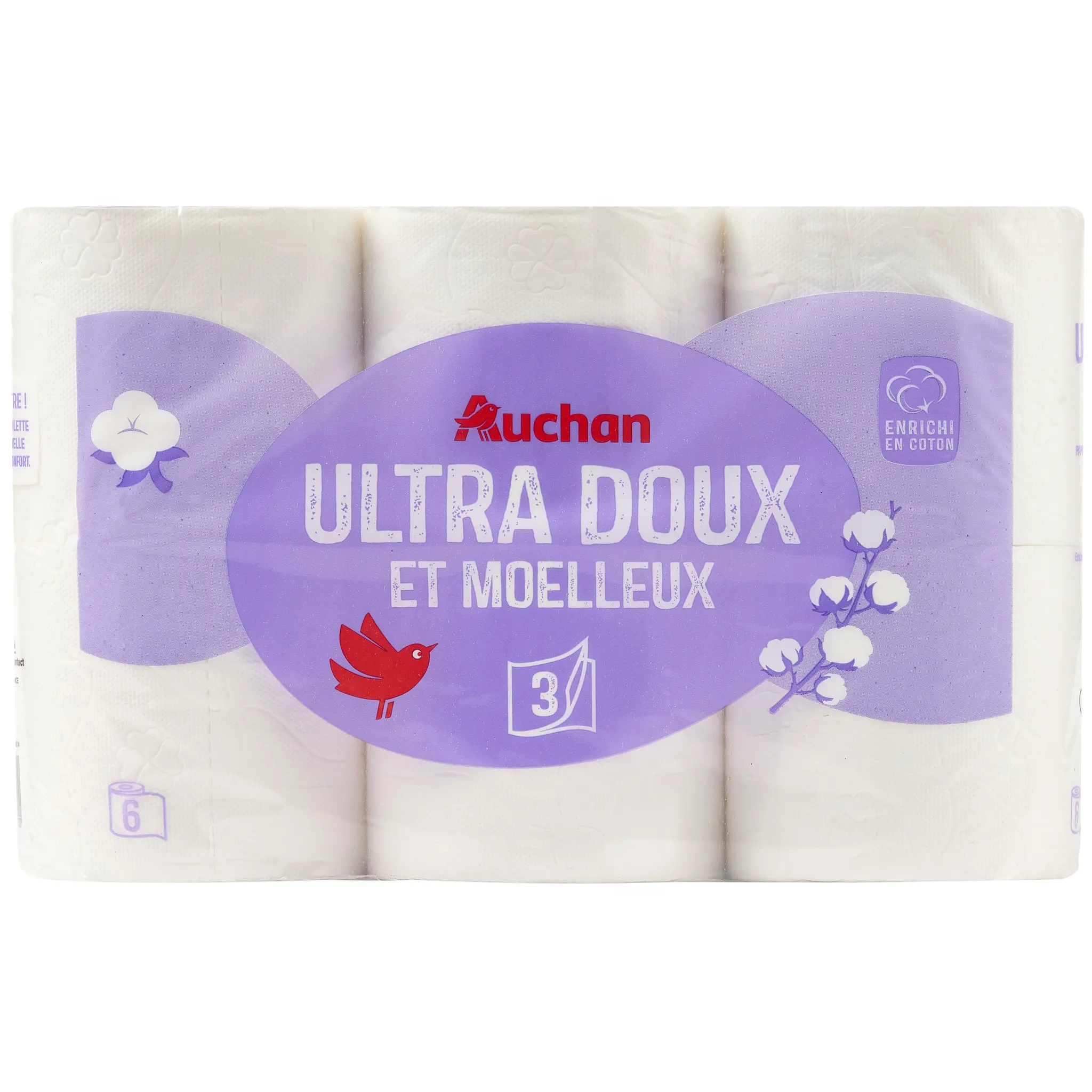 AUCHAN Papier toilette blanc ultra doux et moelleux 3 épaisseurs
