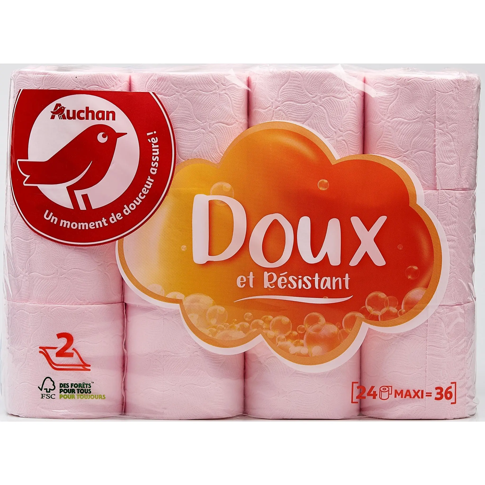 AUCHAN Papier toilette rose maxi doux et résistant 2 épaisseurs