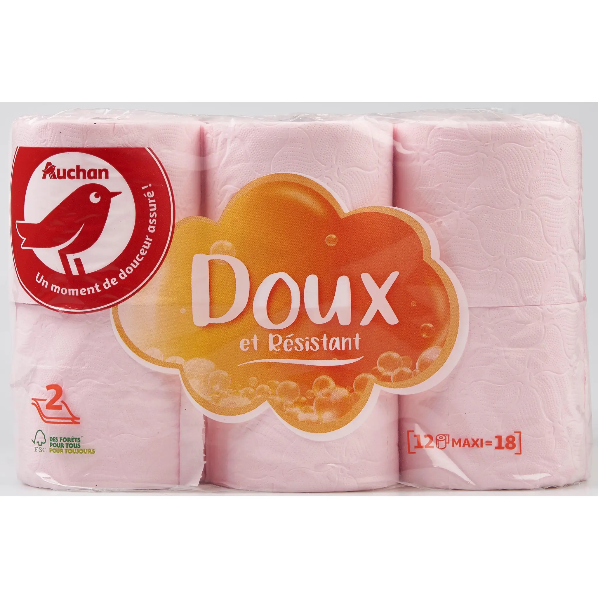 AUCHAN Papier toilette rose maxi doux et résistant 2 épaisseurs